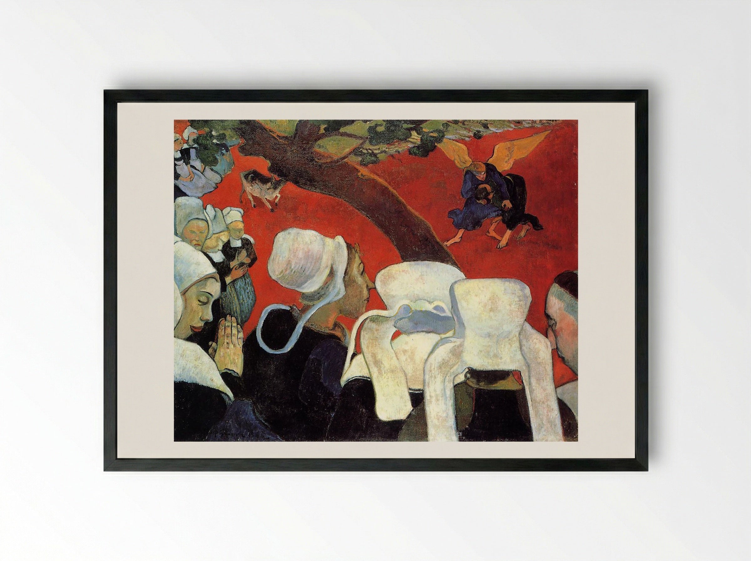 The Vision After the Sermon (Jacob Wrestling with the Angel) - Paul Gauguin - Framed Print Black