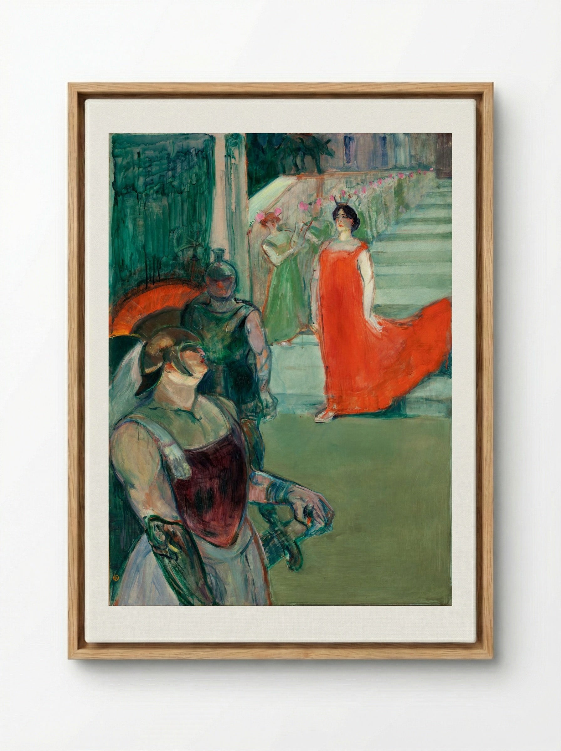 The Opera Messalina at Bordeaux: Messaline Descends the Staircase Bordered by Extras - Henri de Toulouse-Lautrec - Framed Canvas Wood