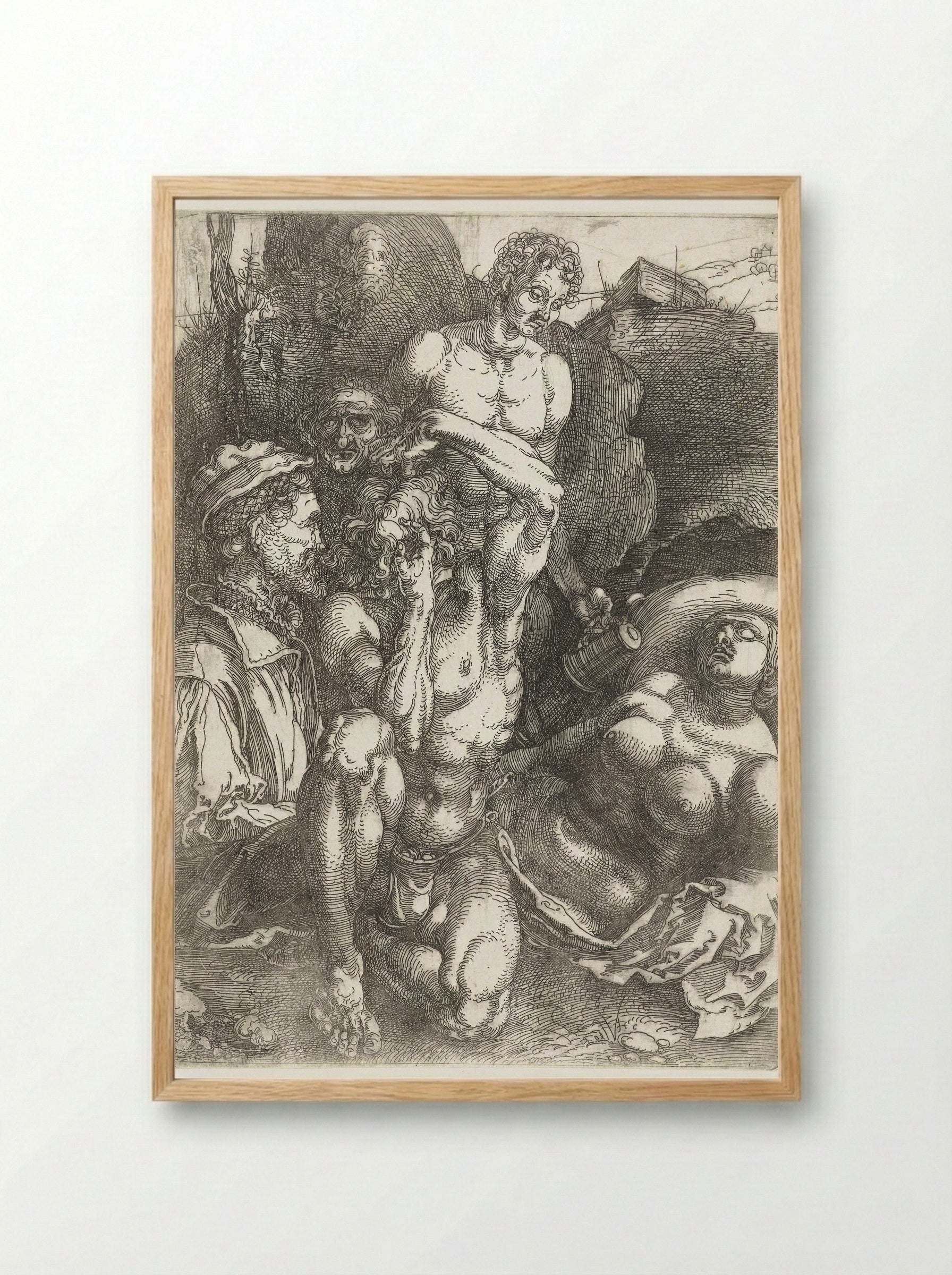 Study Sheet with Five Figures ('The Desperate Man') - Albrecht Dürer - Framed Print Wood