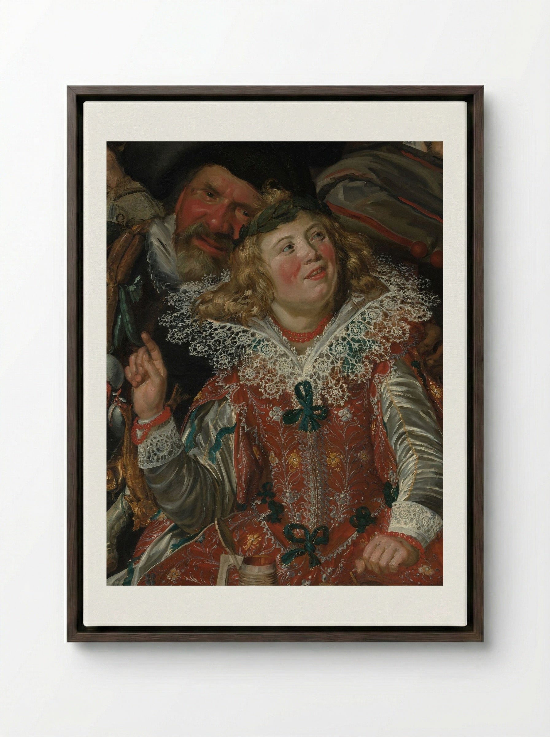Merrymakers at Shrovetide - Frans Hals - Framed Canvas Dark Wood
