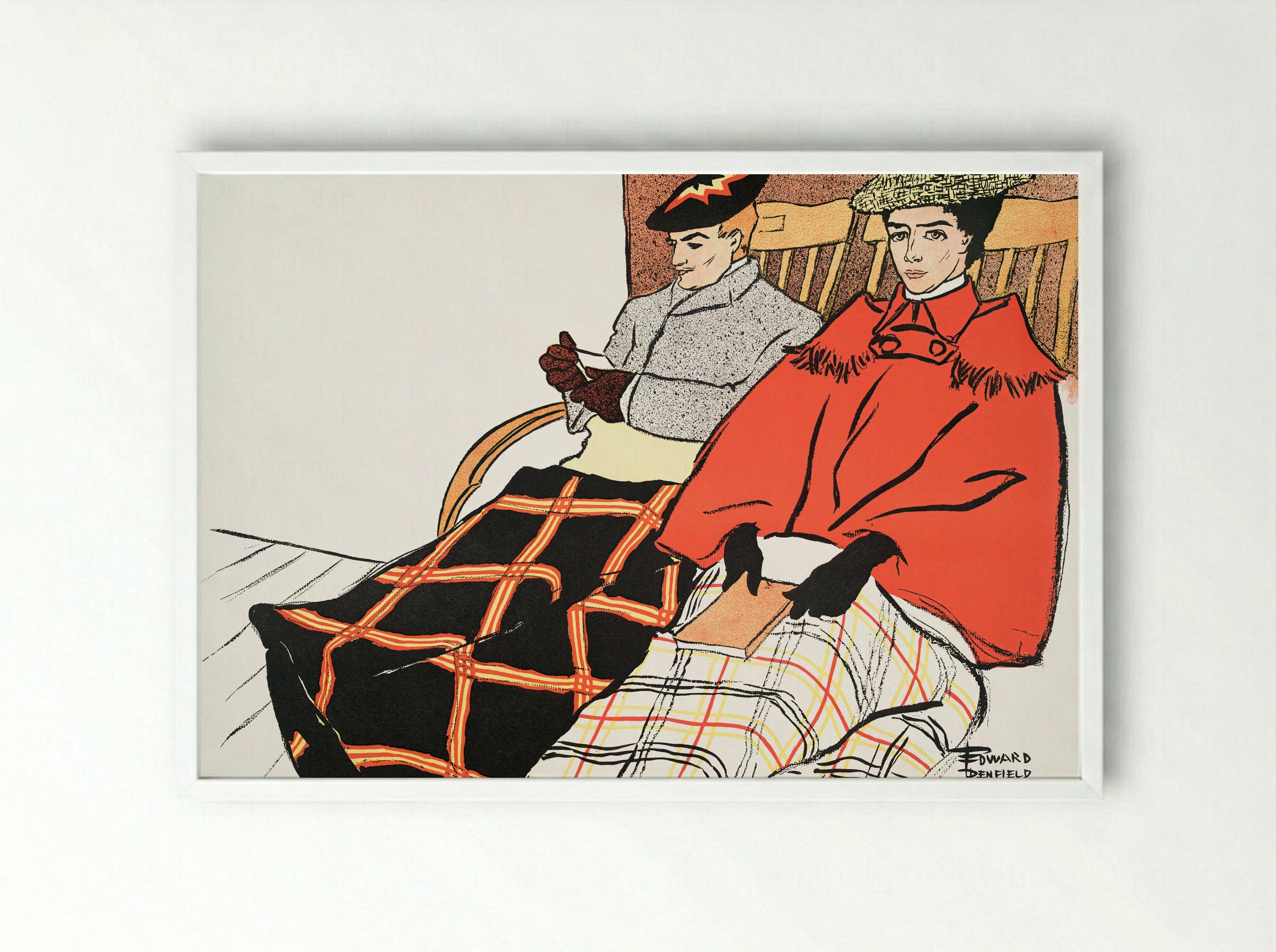 Man and Woman Sitting Together - Edward Penfield - Framed Print White