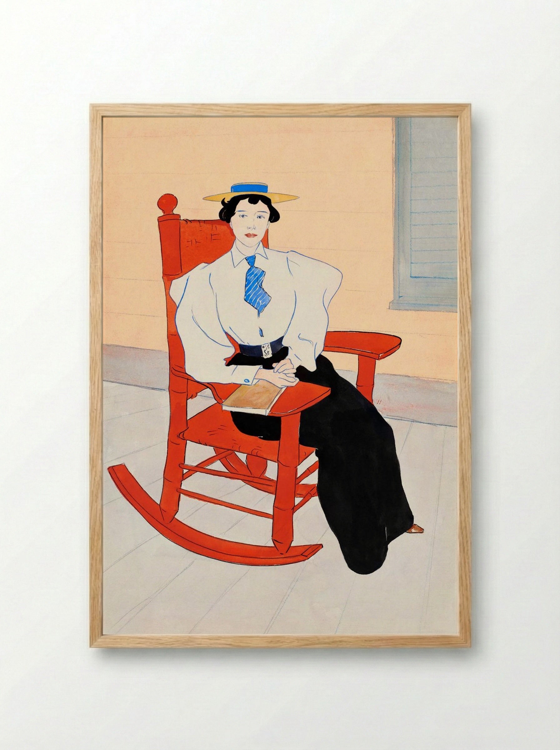 Young Woman Seated in a Red Rocking Chair - Edward Penfield - Framed Print Wood