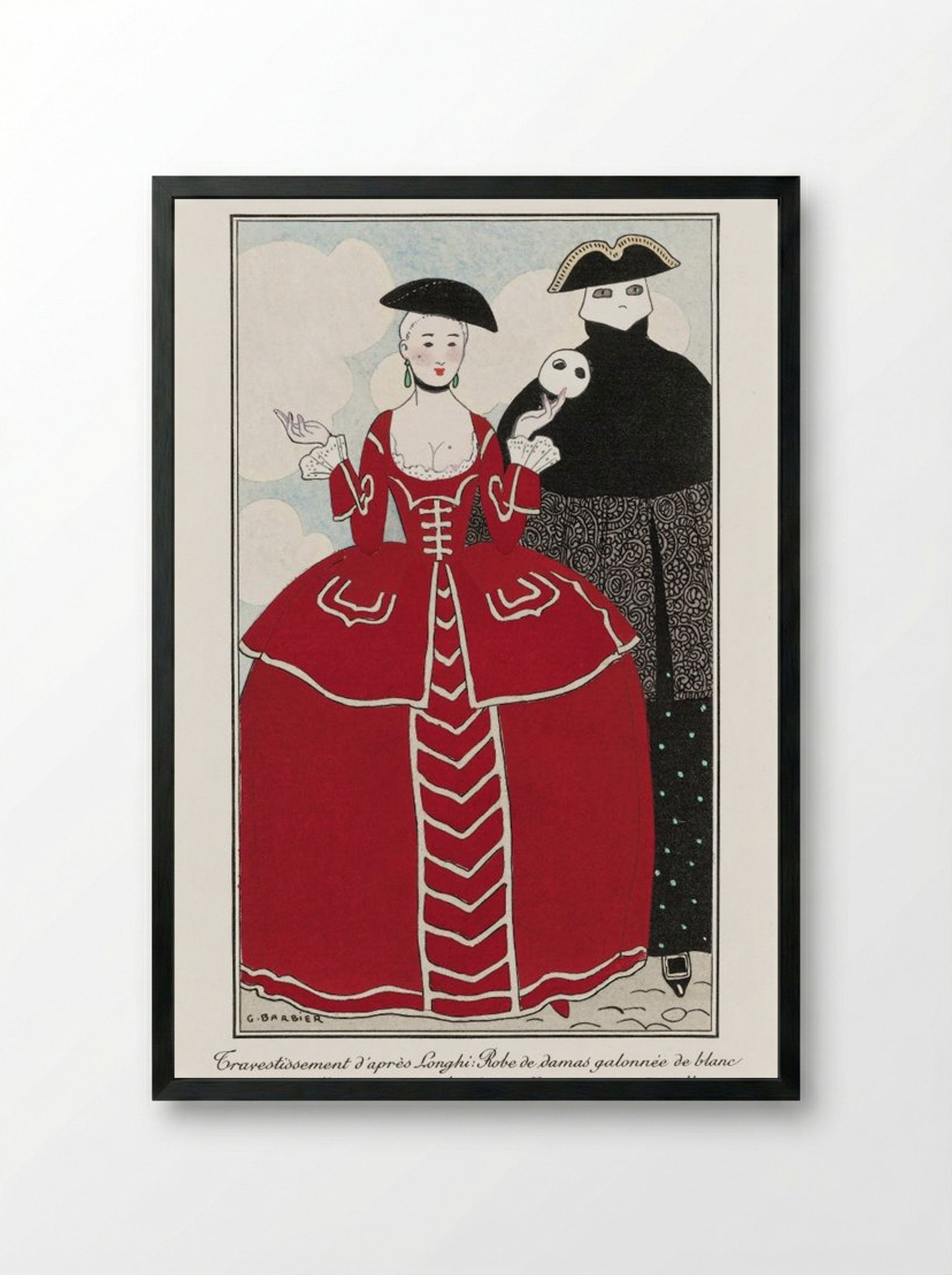 Costumes Parisiens No. 56: Travestissement d'après Longhi - George Barbier - Framed Print Black