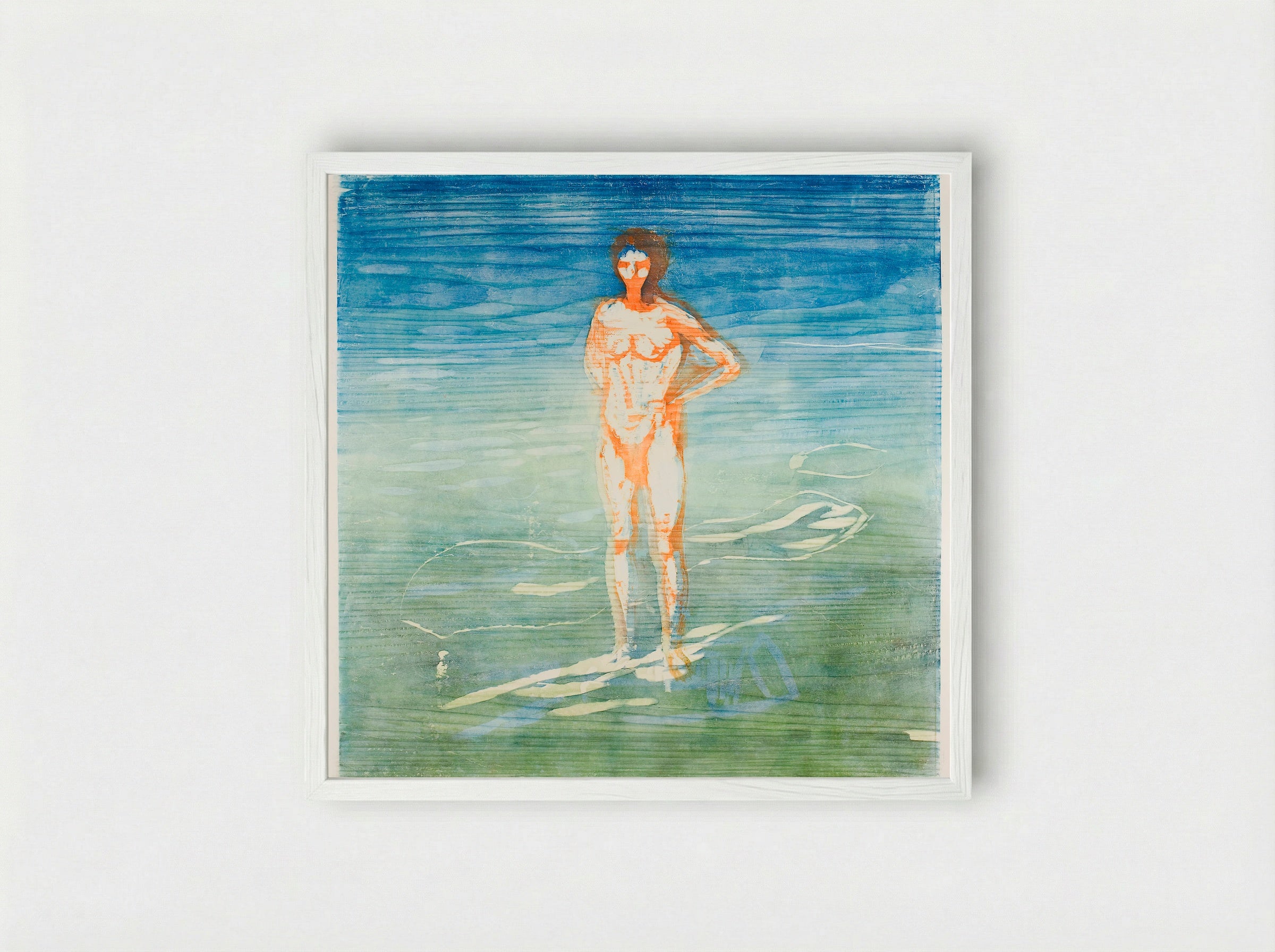 Man Bathing - Edvard Munch - Framed Print White
