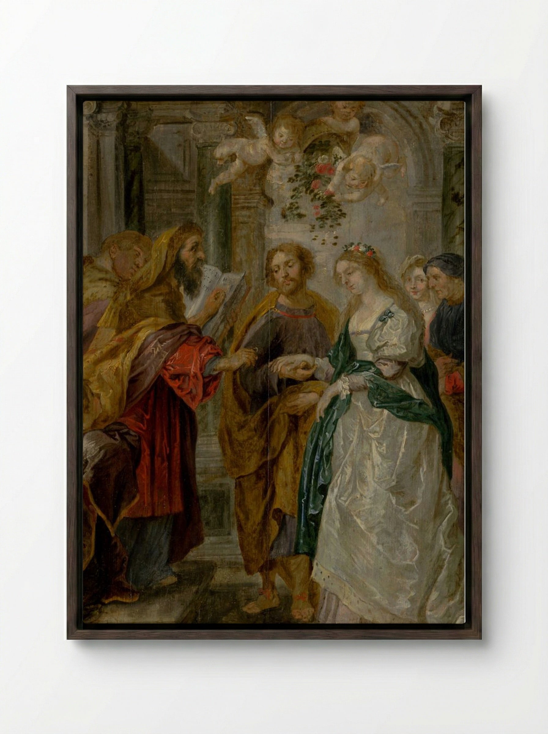 The Betrothal of the Virgin Mary - Peter Paul Rubens - Framed Canvas Dark Wood