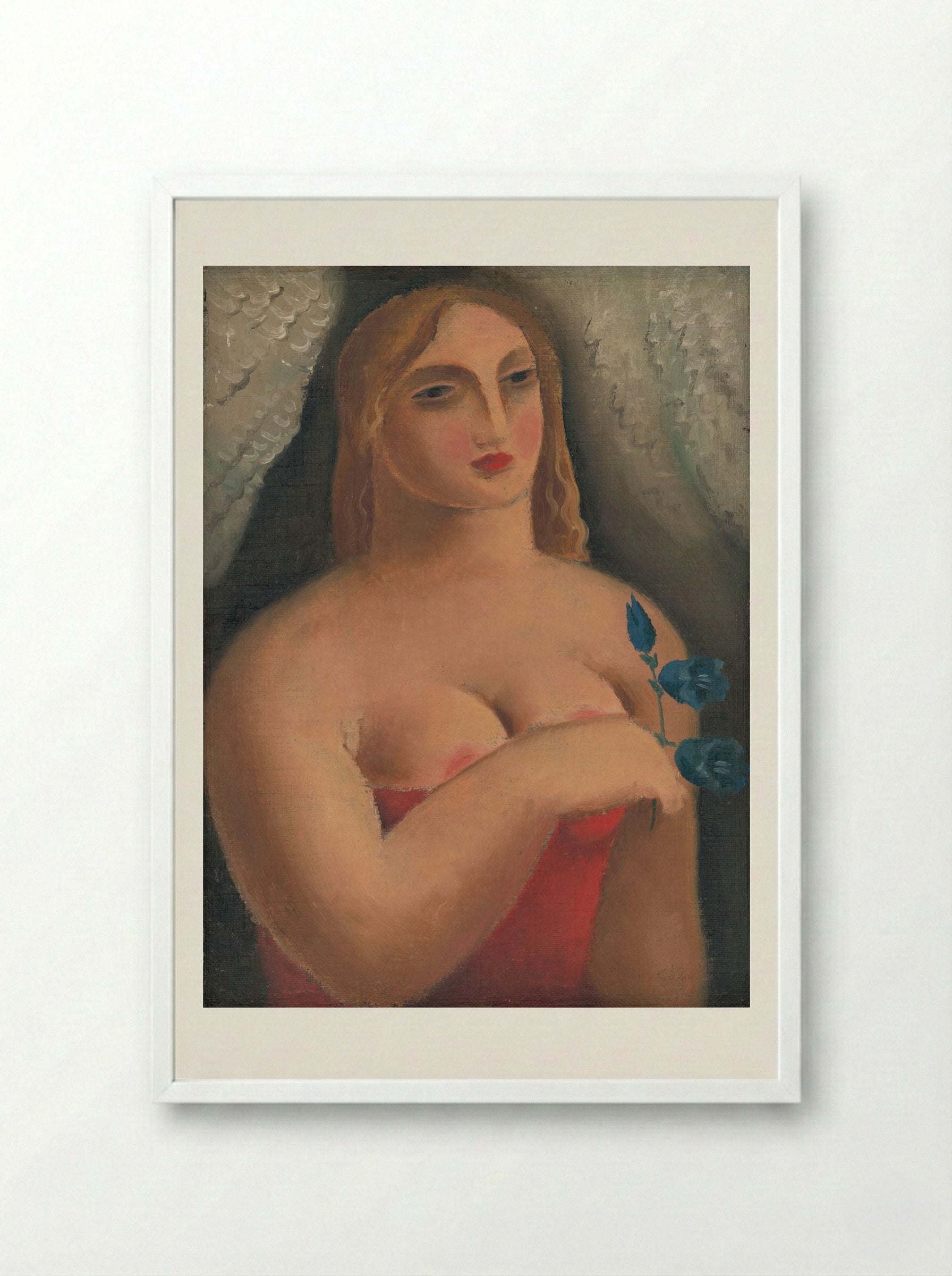Woman with Bellflowers - Mikuláš Galanda - Framed Print White