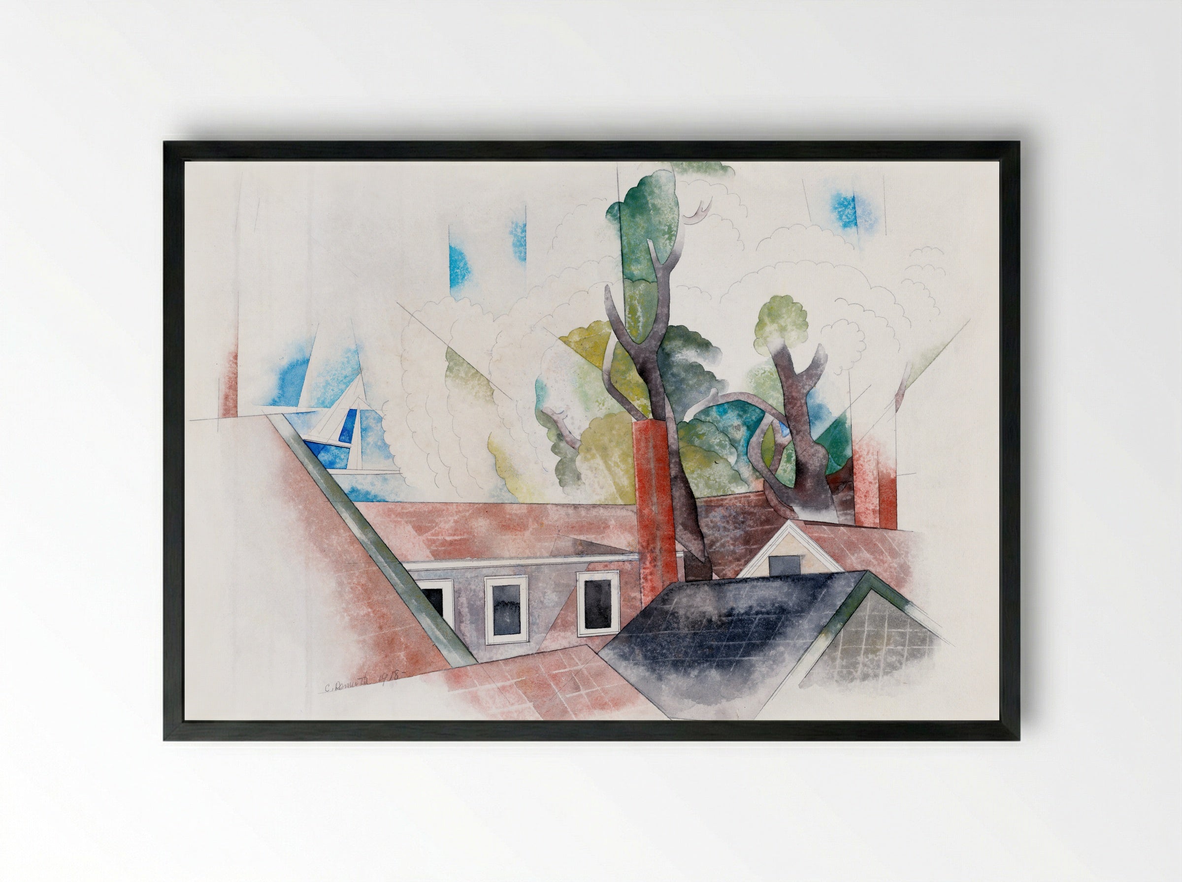 Rooftops and Trees - Charles Demuth - Framed Print Black