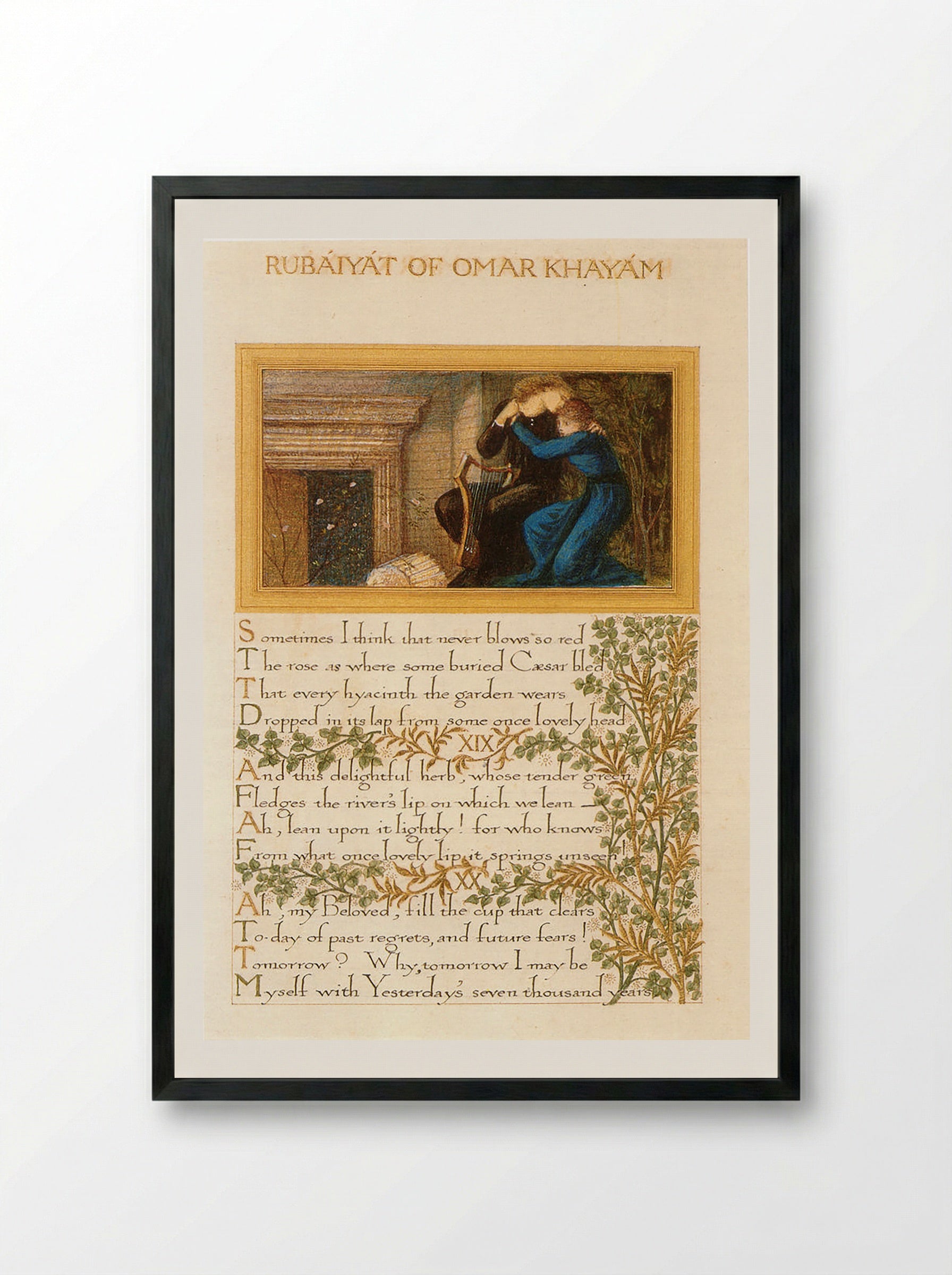 Page from The Rubaiyat of Omar Khayyam - William Morris - Framed Print Black