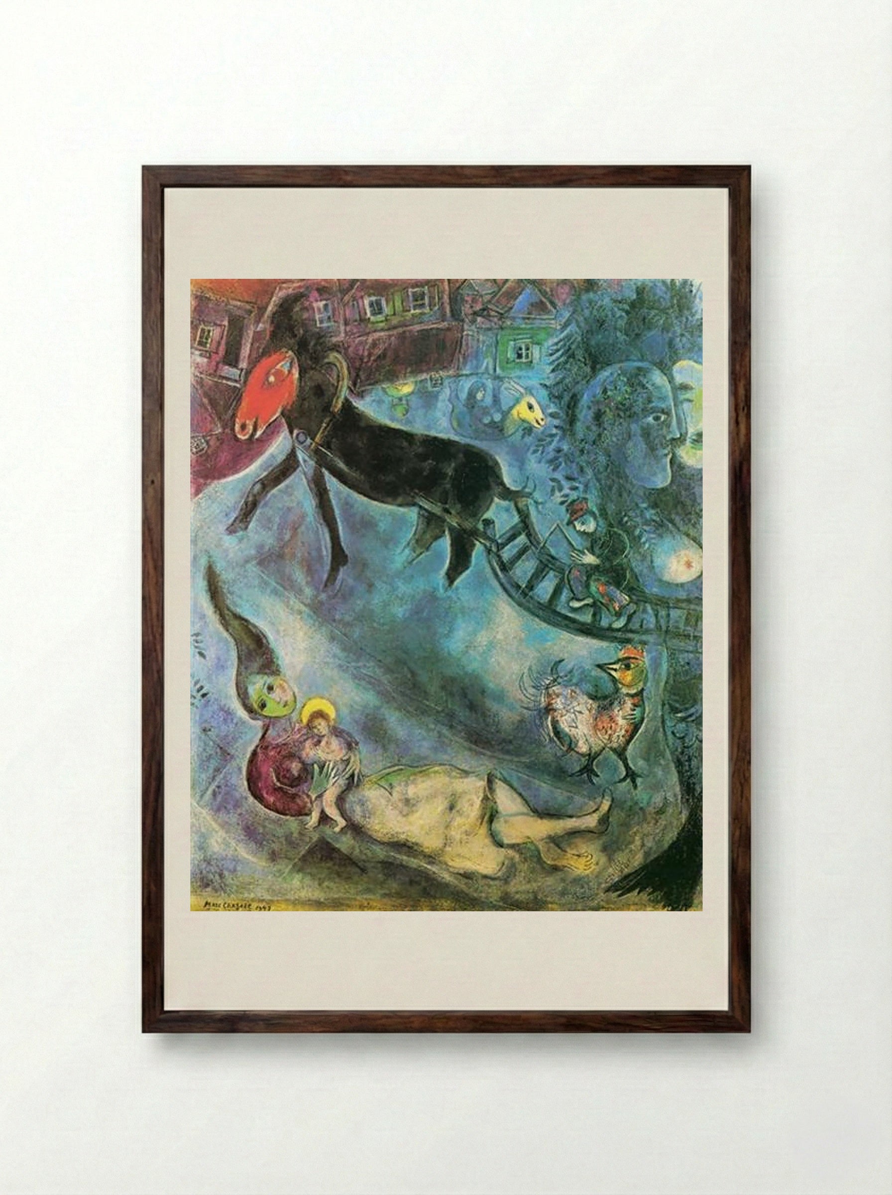 Madonna with the Sleigh - Marc Chagall - Framed Print Dark Wood