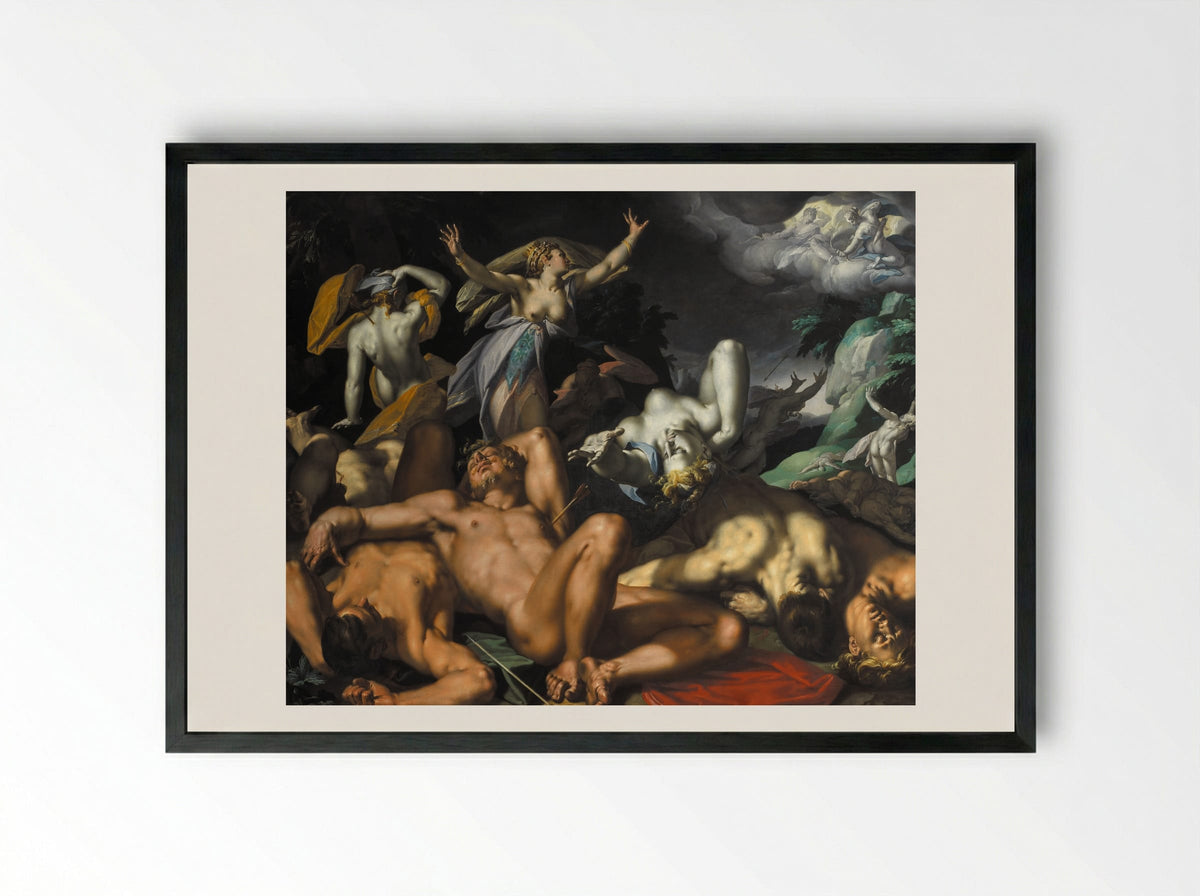 Apollo and Diana Punishing Niobe by Killing her Children - Abraham Bloemaert - Framed Print Black