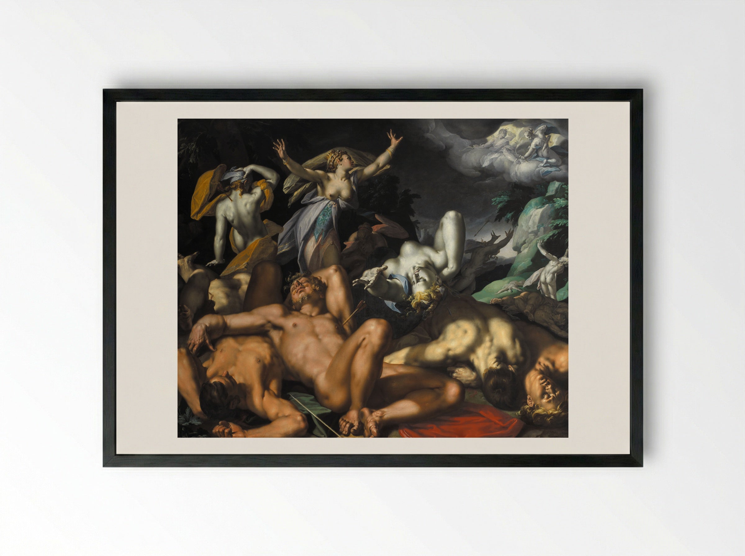 Apollo and Diana Punishing Niobe by Killing her Children - Abraham Bloemaert - Framed Print Black