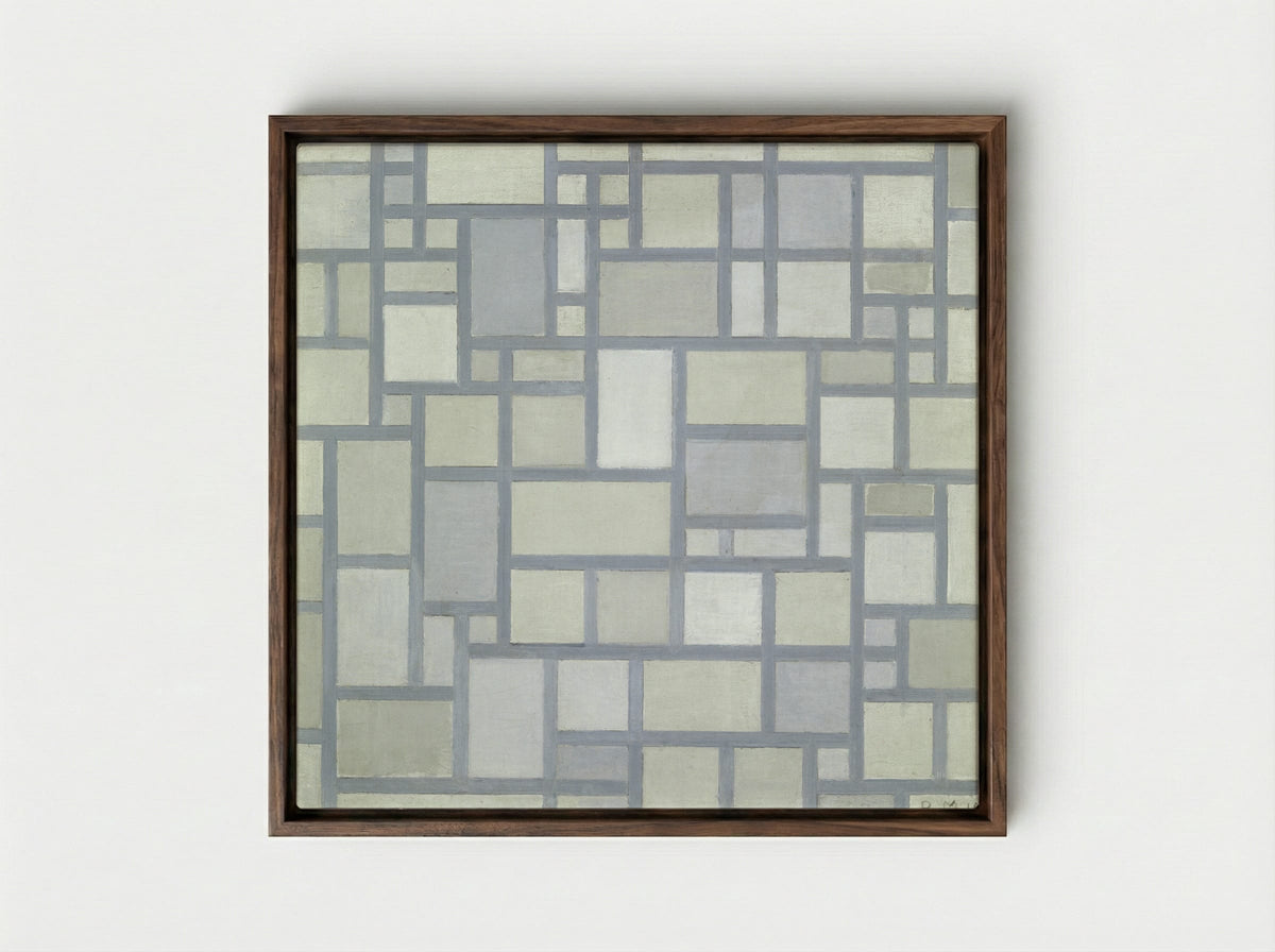 Composition with Gray Lines - Piet Mondrian - Framed Canvas Dark Wood