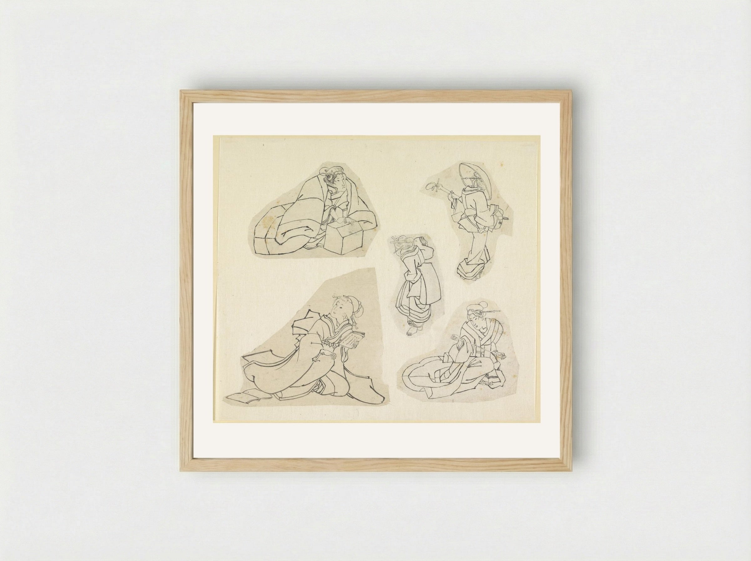 Vijf vrouwenfiguren (Five Figures of Women) - Katsushika Hokusai - Framed Print Wood