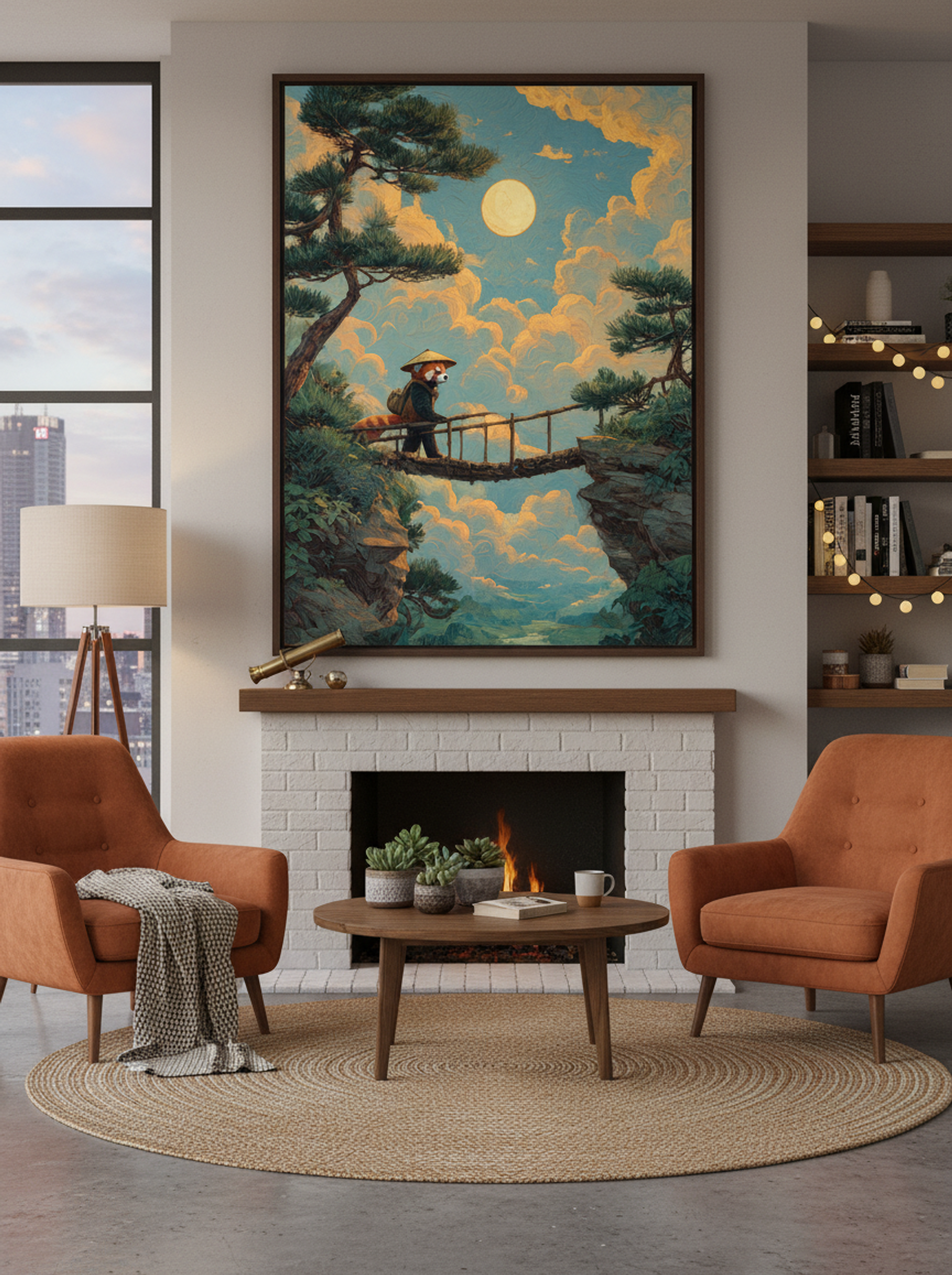 Wanderer’s Crossing – Red Panda Journey at Moonrise Wall Art - Lifestyle