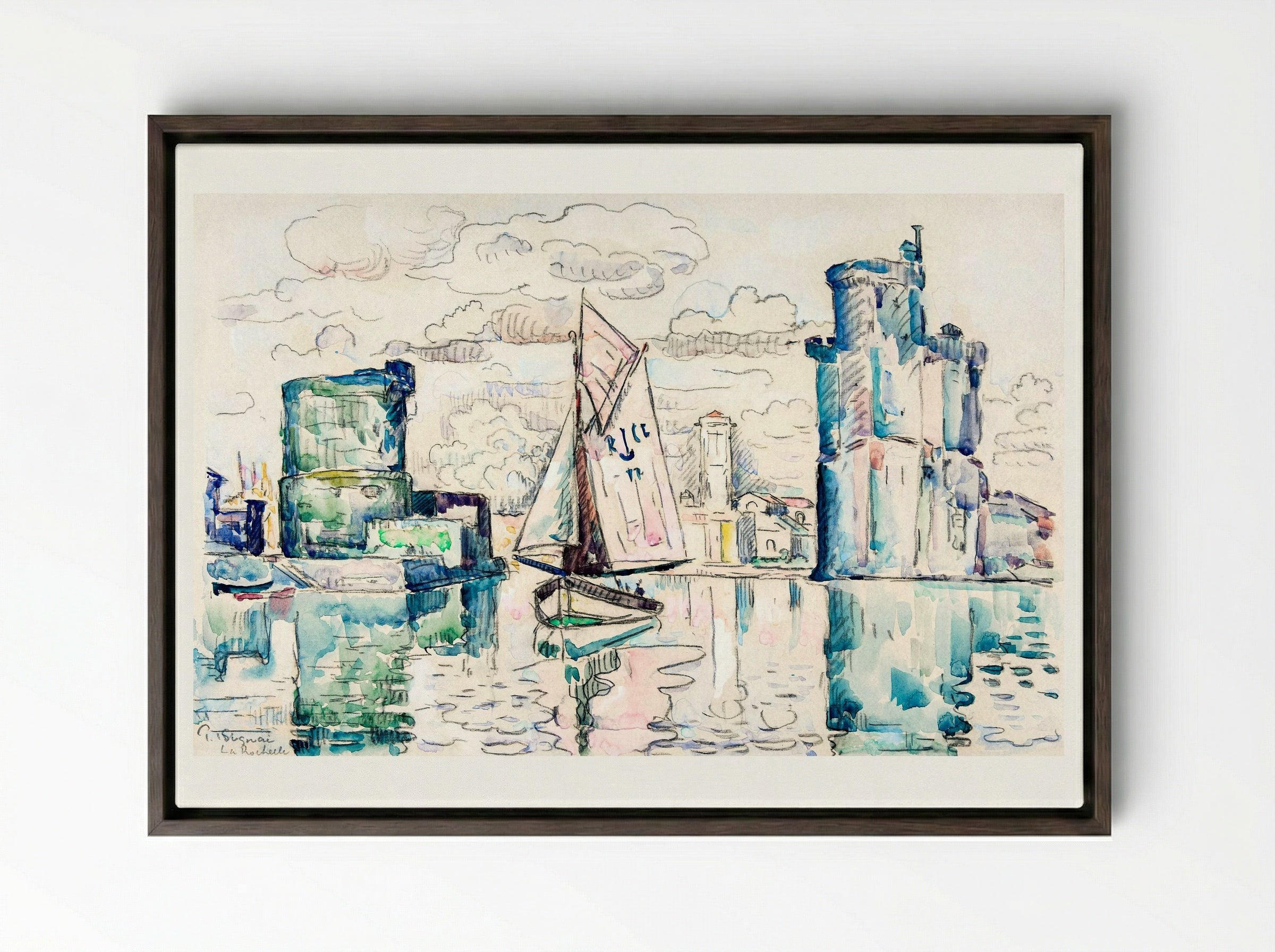 Entrance to the Harbour of La Rochelle - Paul Signac - Framed Canvas Dark Wood