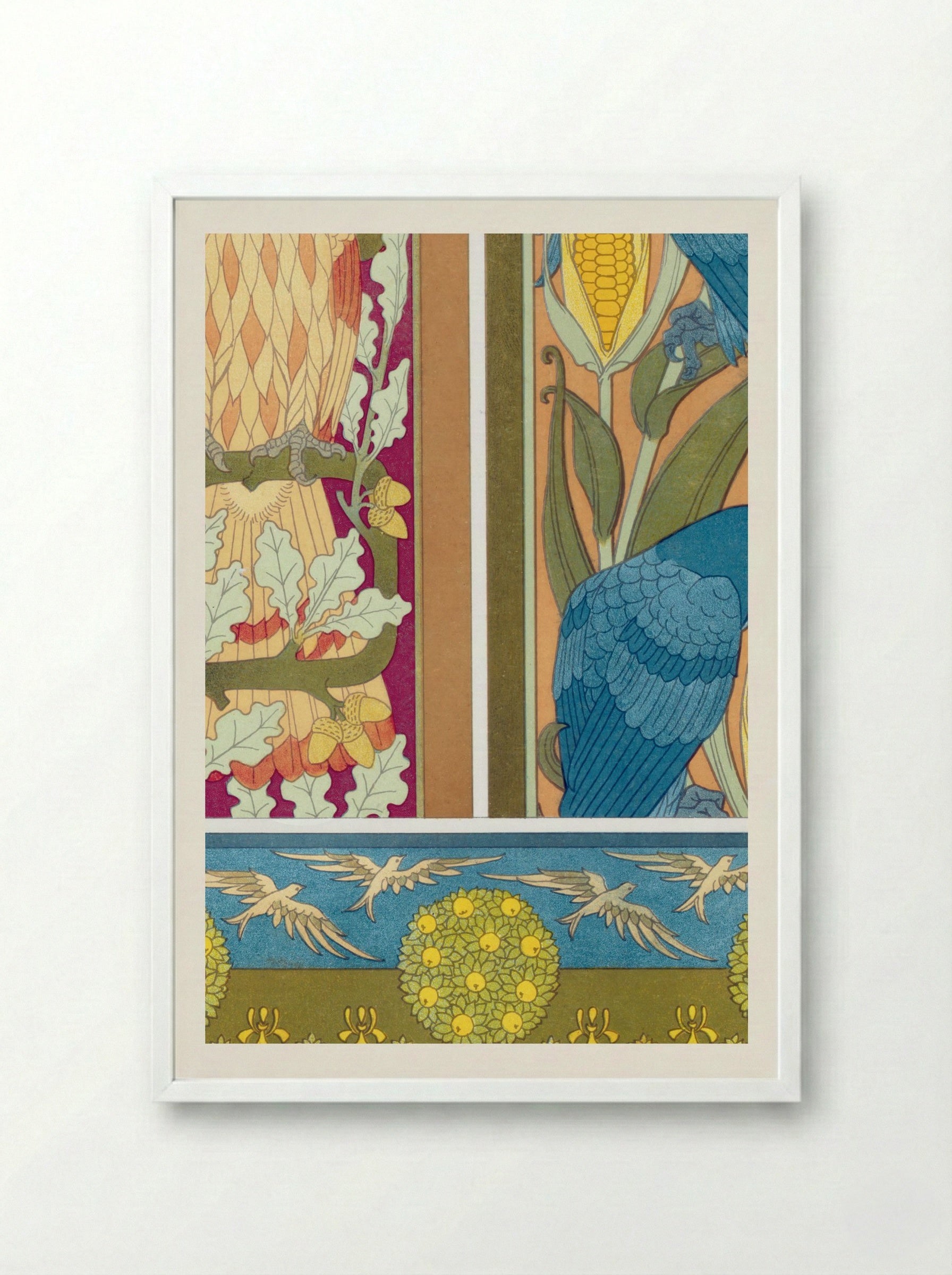 L'Animal dans la Décoration, Plate 12 (Eagle, Macaws, Fish and Birds) - Maurice Pillard Verneuil - Framed Print White