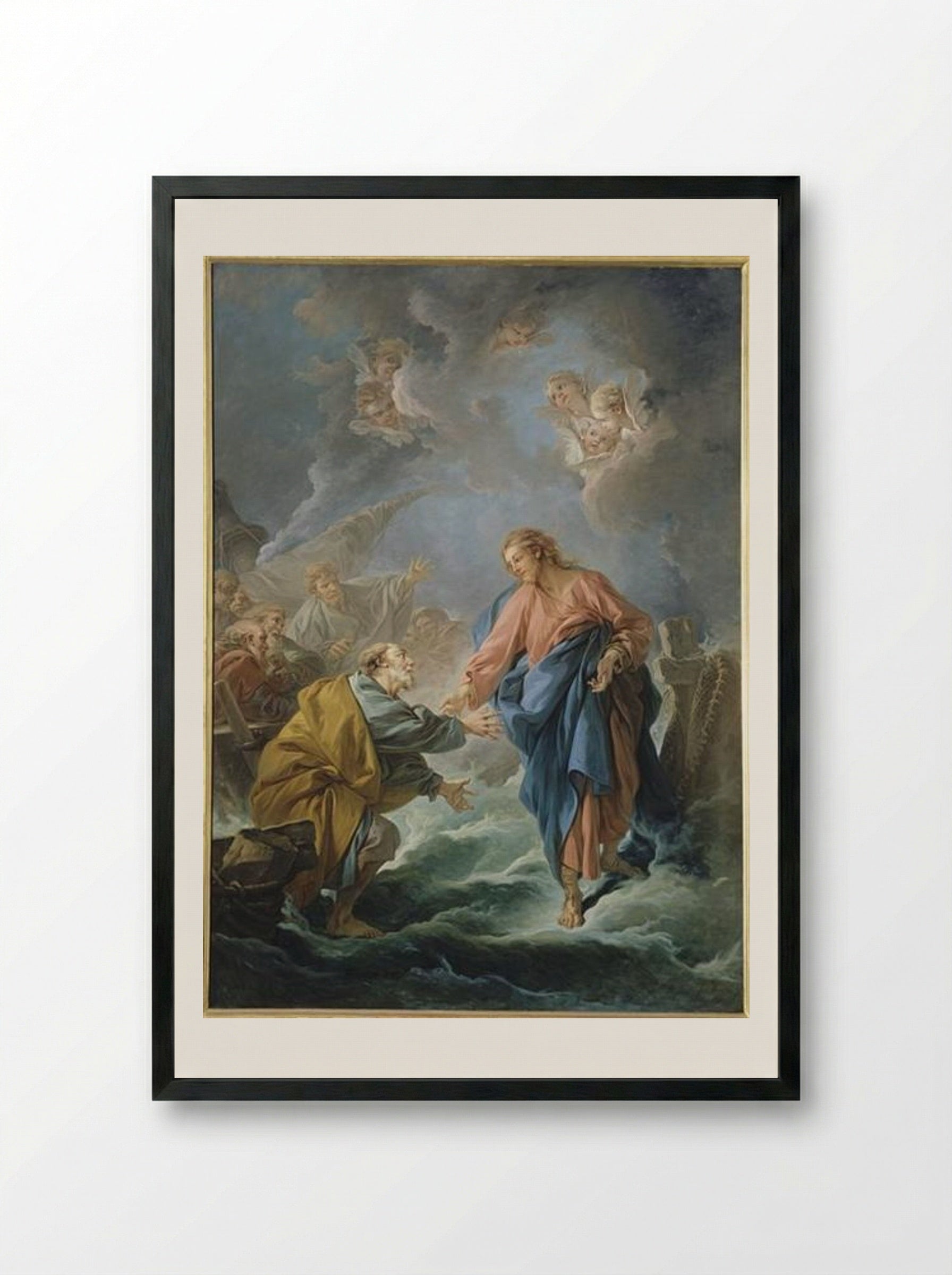 St. Peter Invited to Walk on the Water - François Boucher - Framed Print Black