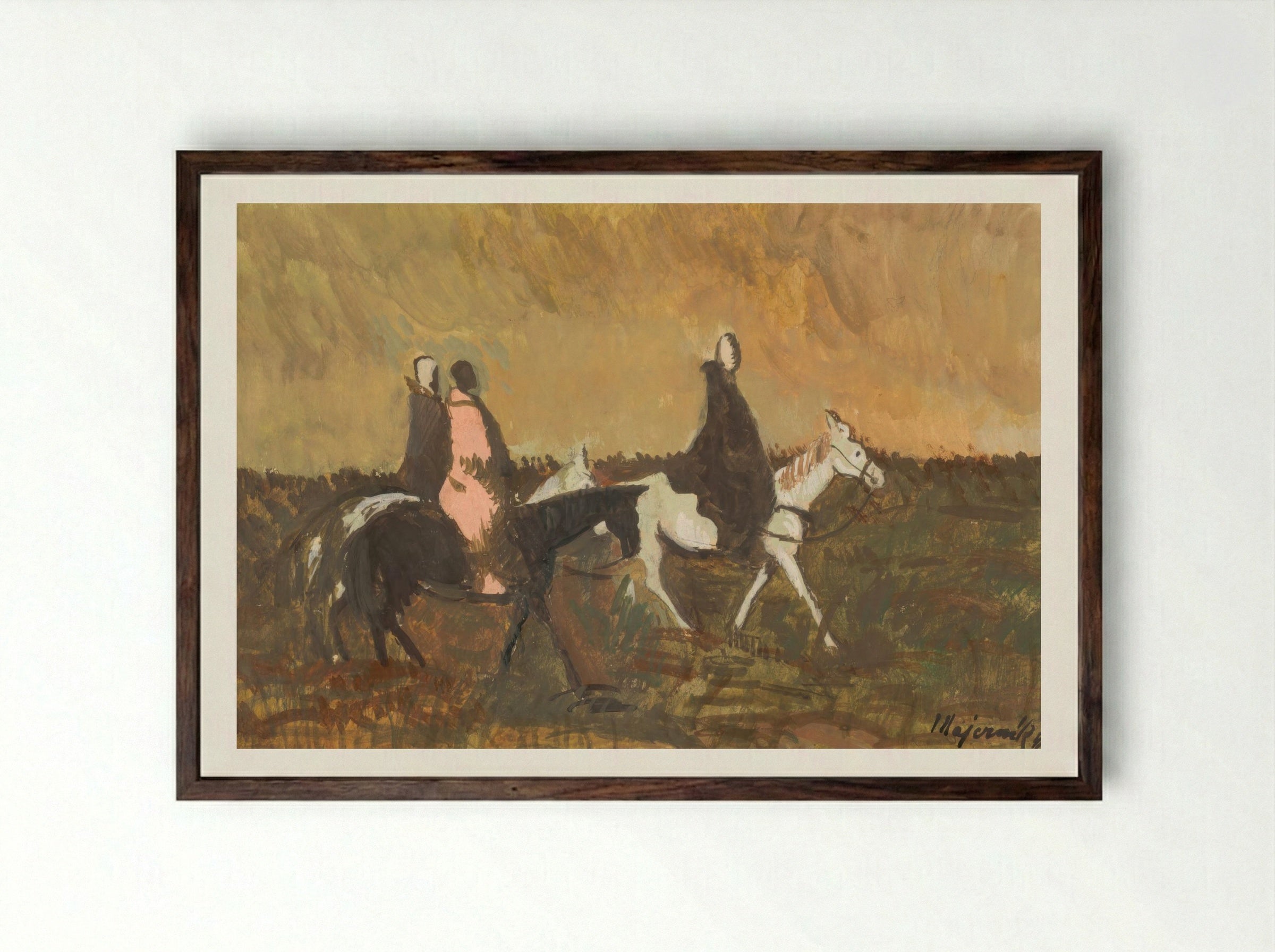 Three Riders in a Landscape - Cyprián Majerník - Framed Print Dark Wood