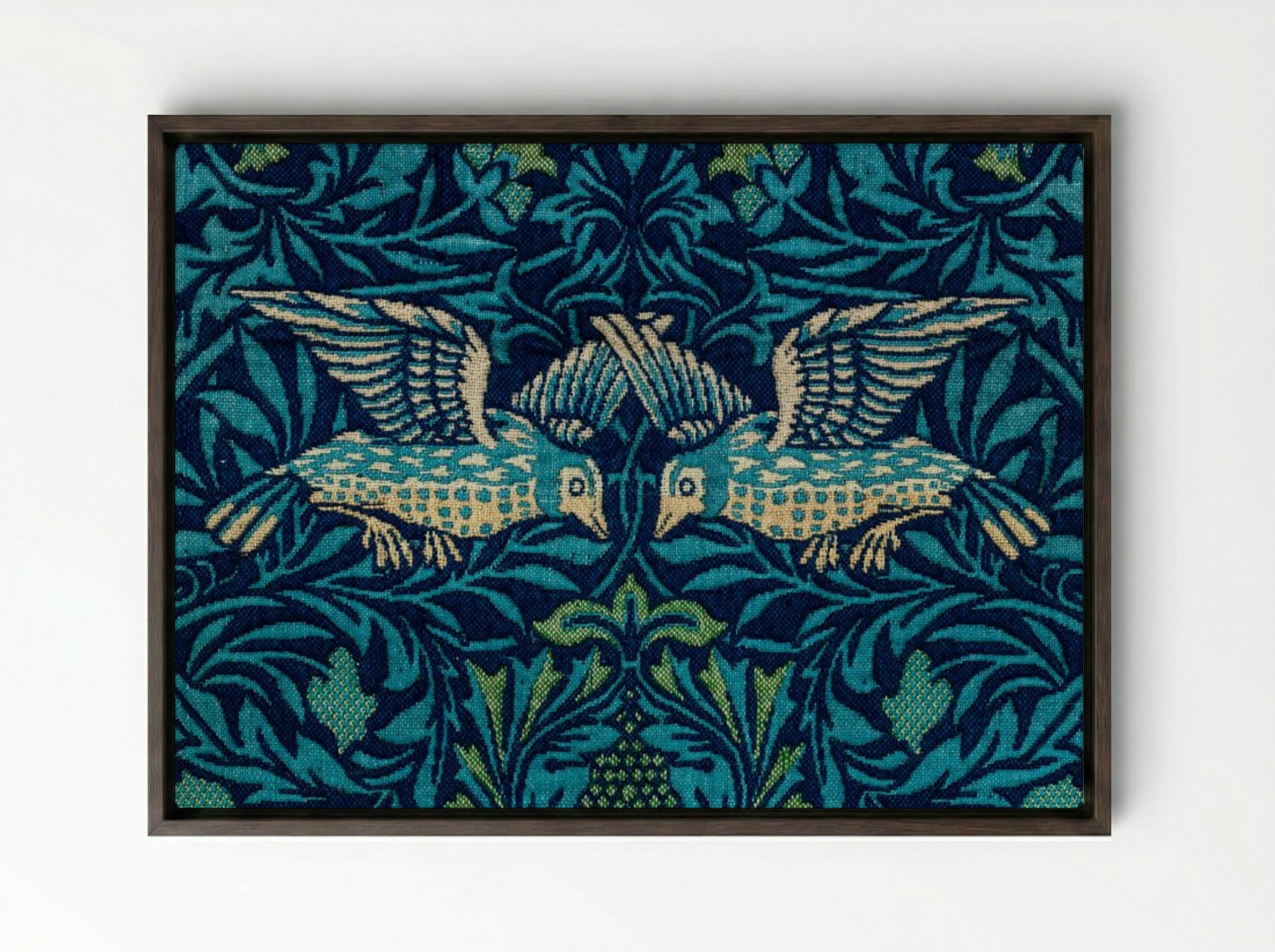 Birds - William Morris - Framed Canvas Dark Wood