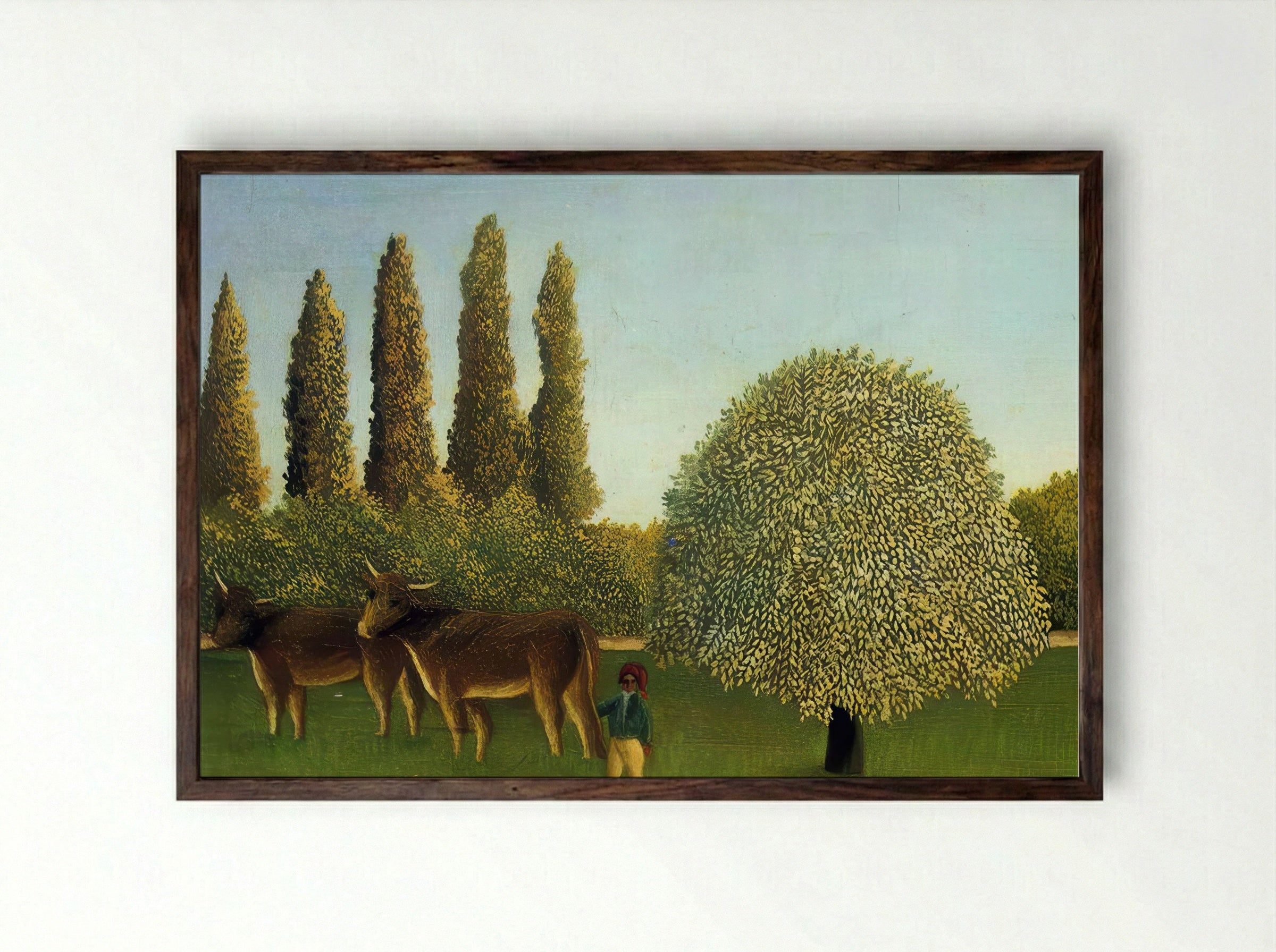 In the Fields by Henri Rousseau – Naïve Art Rural Landscape Print - Framed Print Dark Wood