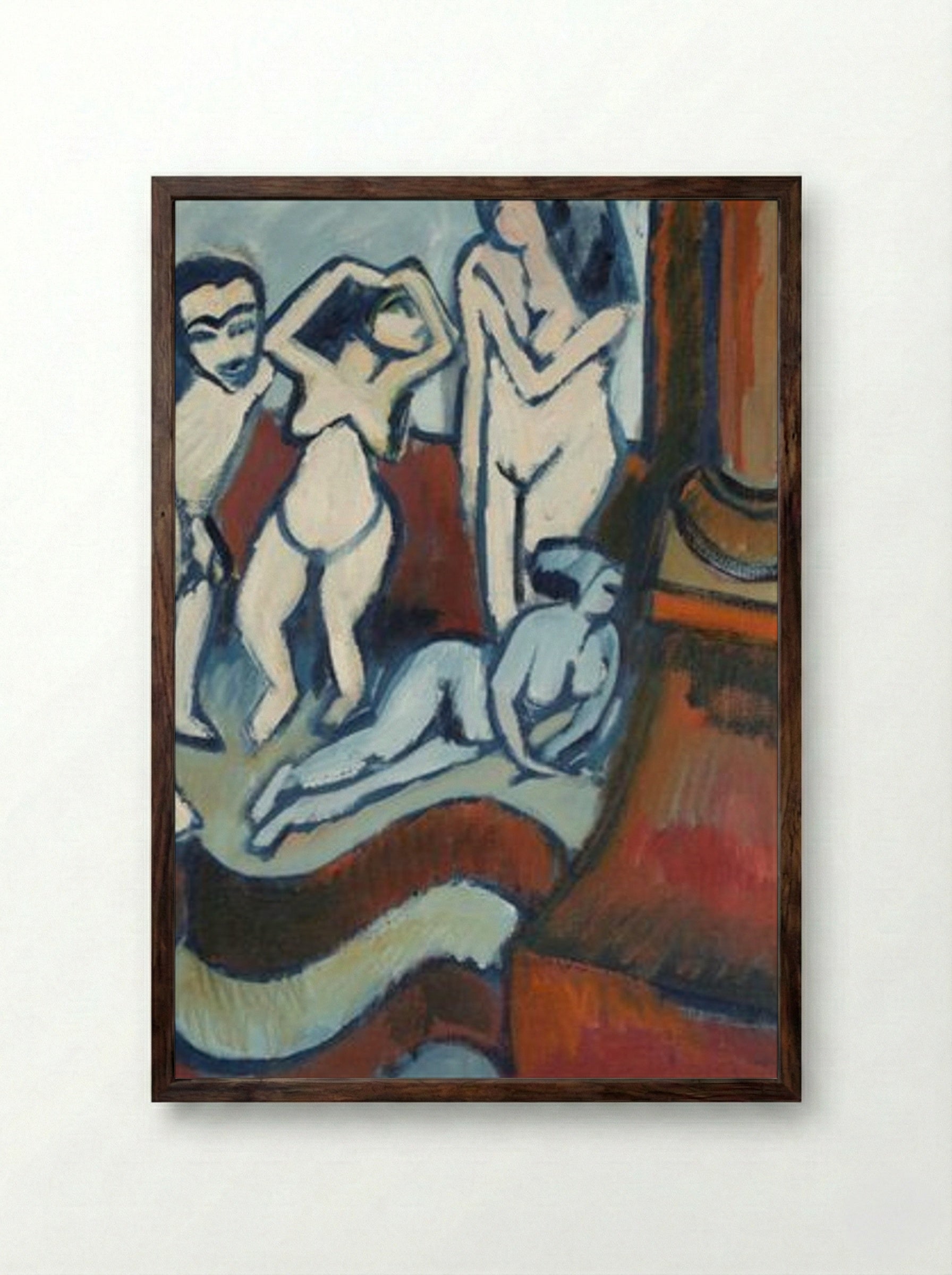 Four Wooden Sculptures - Ernst Ludwig Kirchner - Framed Print Dark Wood