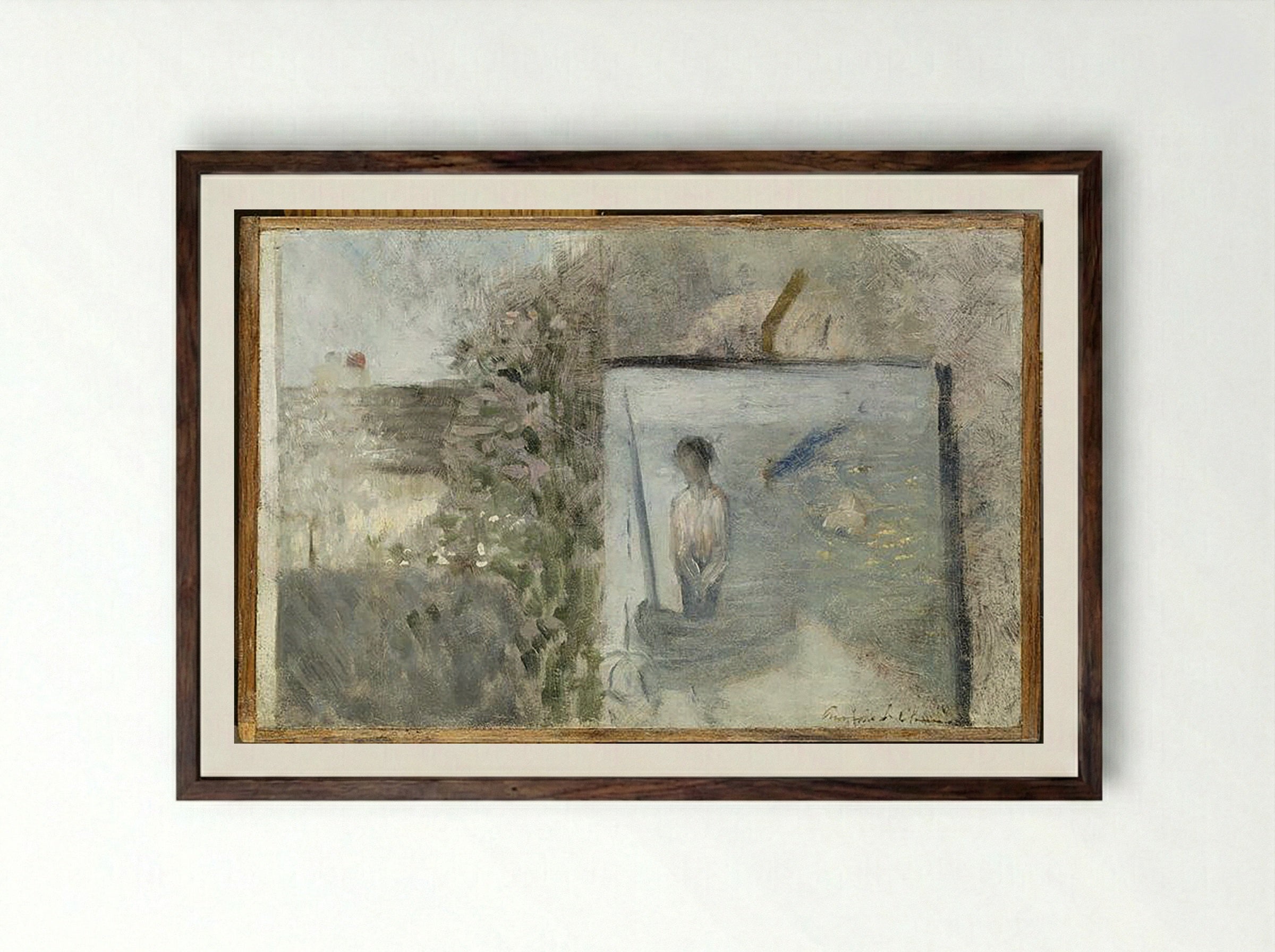 Landscape with Bathers - Pierre Puvis de Chavannes - Framed Print Dark Wood