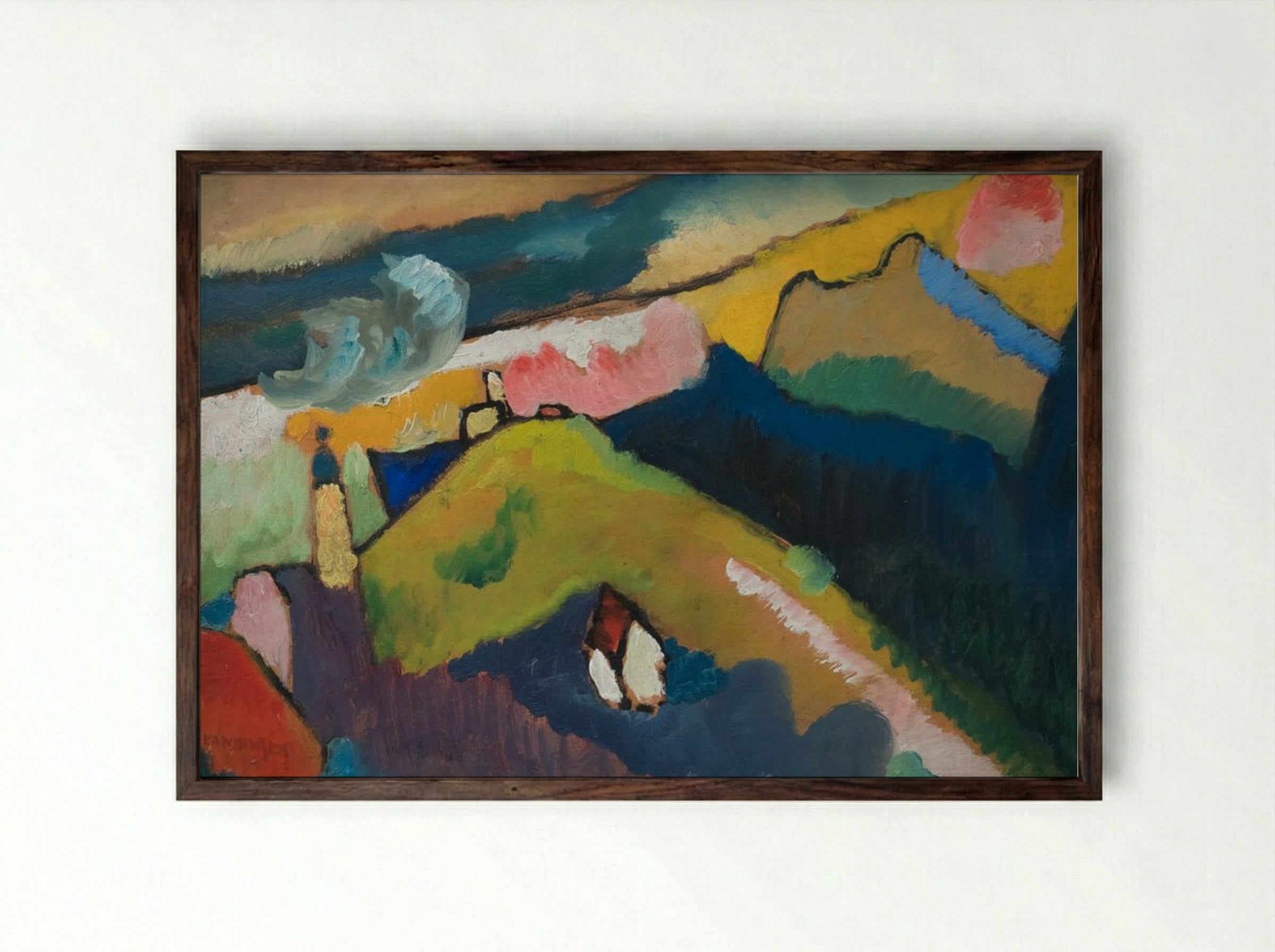 Murnau Mountain Landscape with Church - Wassily Kandinsky - Framed Print Dark Wood