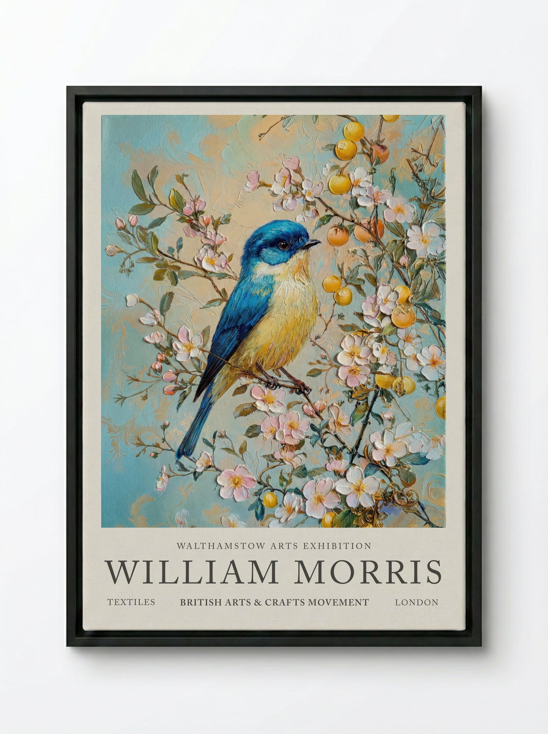 Blue Tit Beauty - William Morris - Framed Canvas Black
