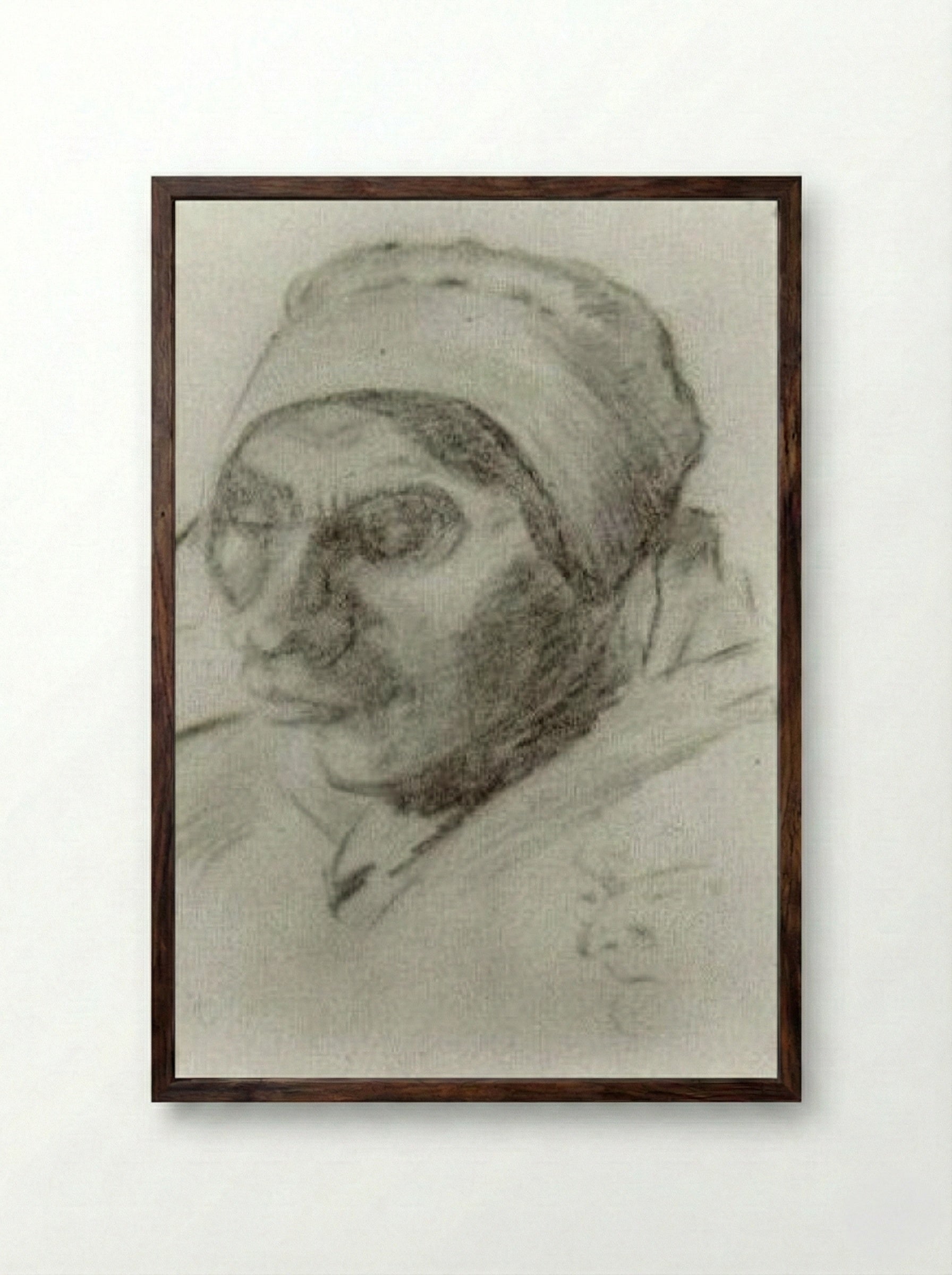 Head of a Peasant Woman with Dark Cap - Vincent van Gogh - Framed Print Dark Wood