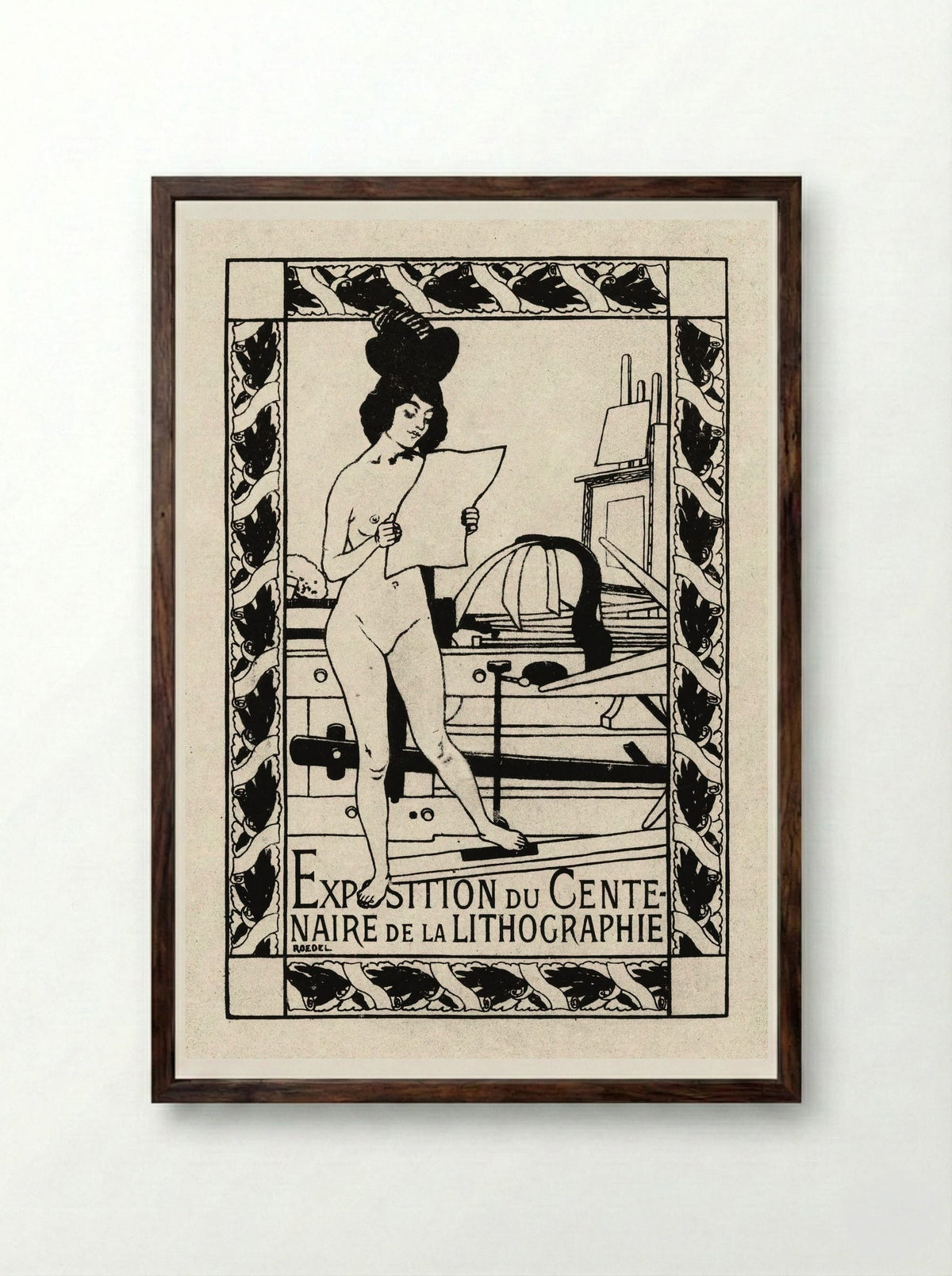 Exposition du Centenaire de la Lithographie - Auguste Roedel - Framed Print Dark Wood