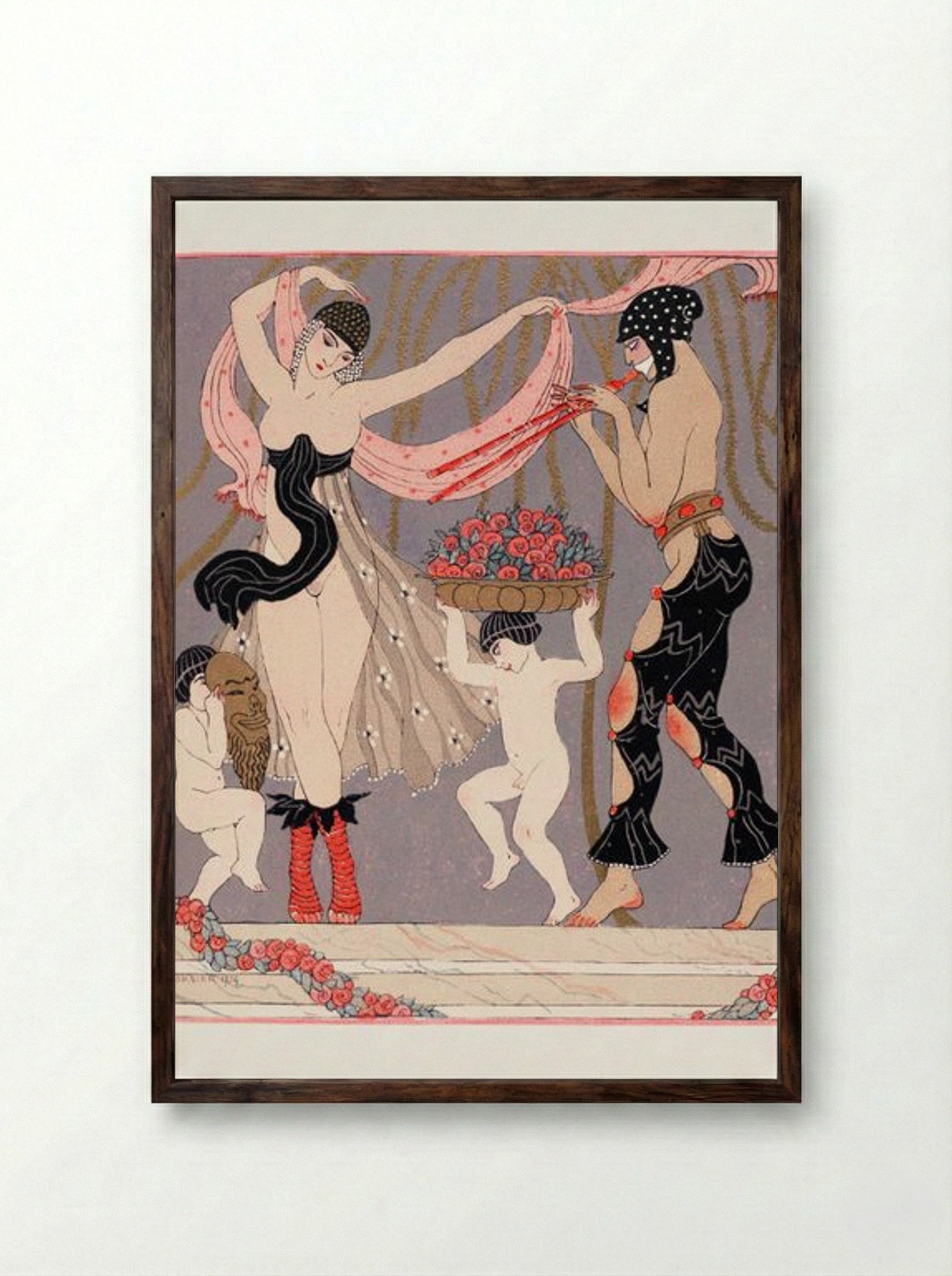 The Dance of the Flowers - George Barbier - Framed Print Dark Wood