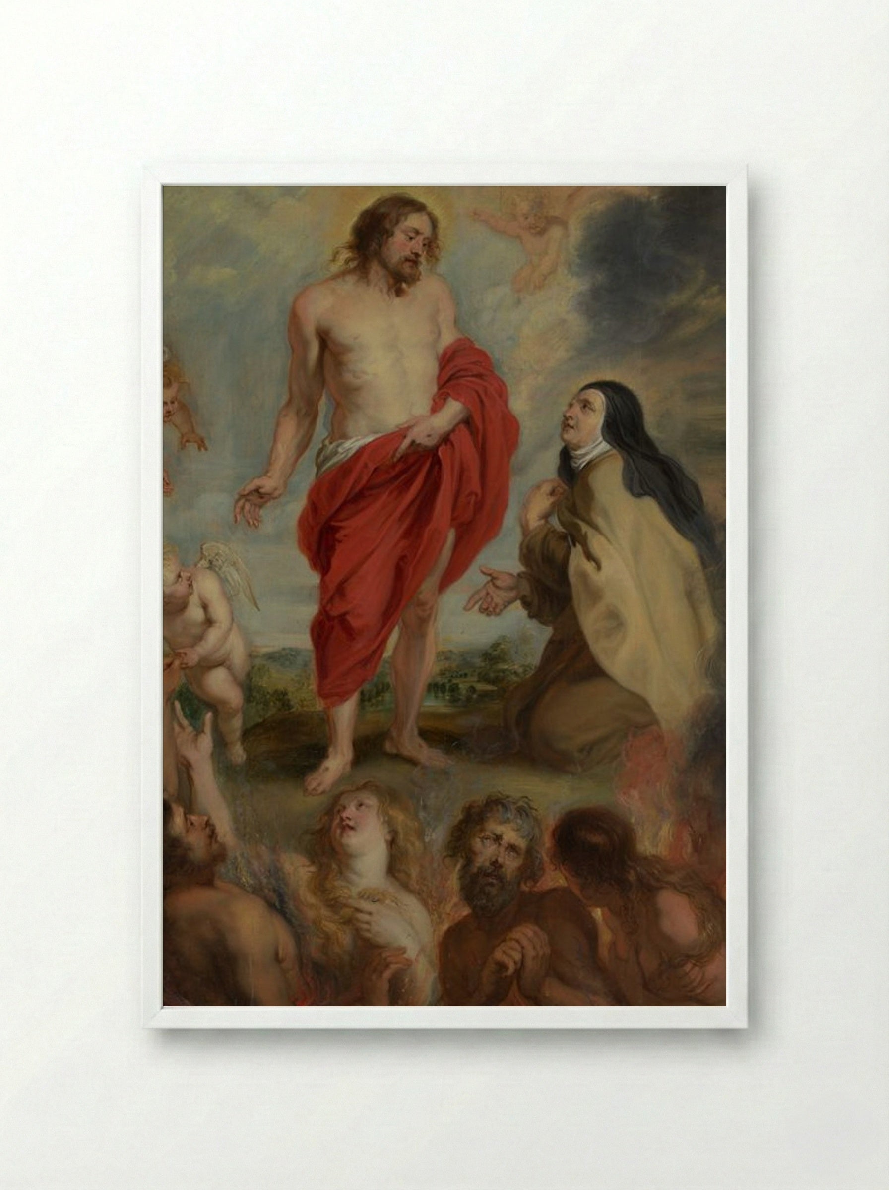 Saint Teresa of Ávila Interceding for Souls in Purgatory - Peter Paul Rubens - Framed Print White