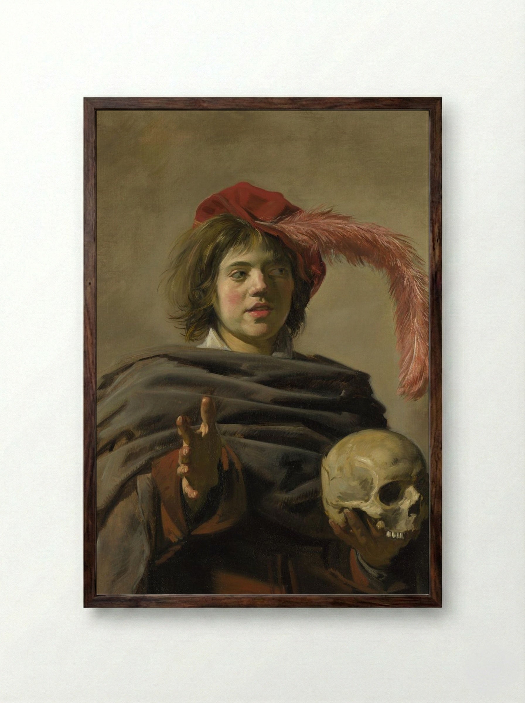 Young Man with a Skull (Vanitas) - Frans Hals - Framed Print Dark Wood