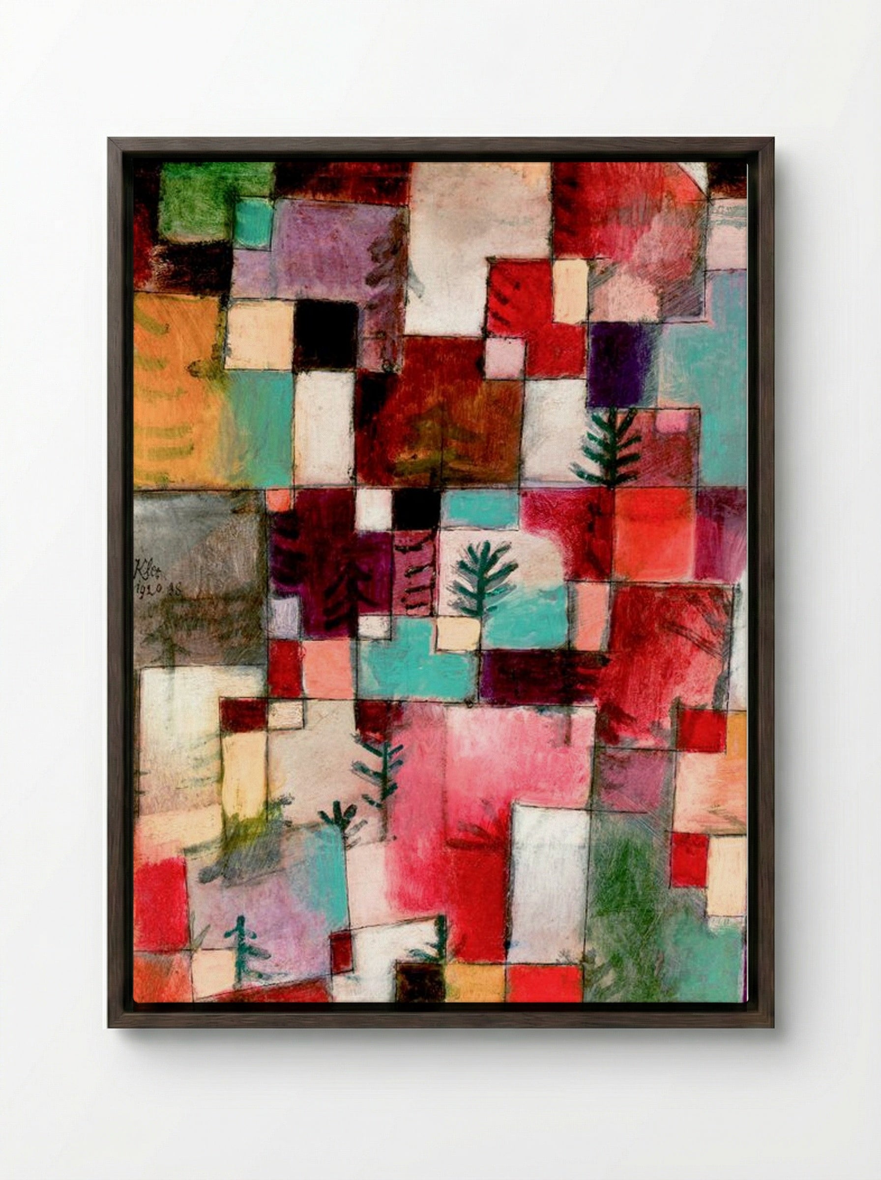 Red, Green and Violet-Yellow Rhythms - Paul Klee - Framed Canvas Dark Wood