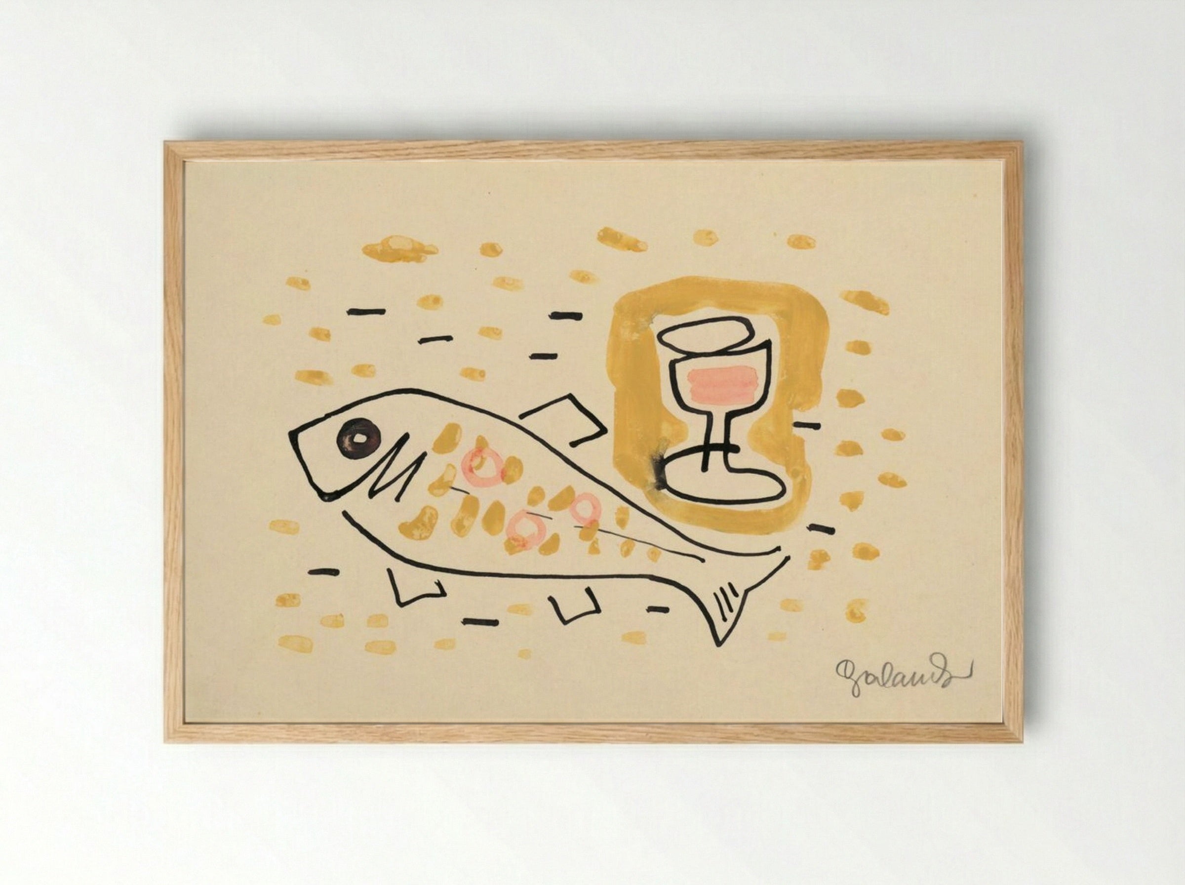 Still Life with Fish and Wine Glass - Mikuláš Galanda - Framed Print Wood