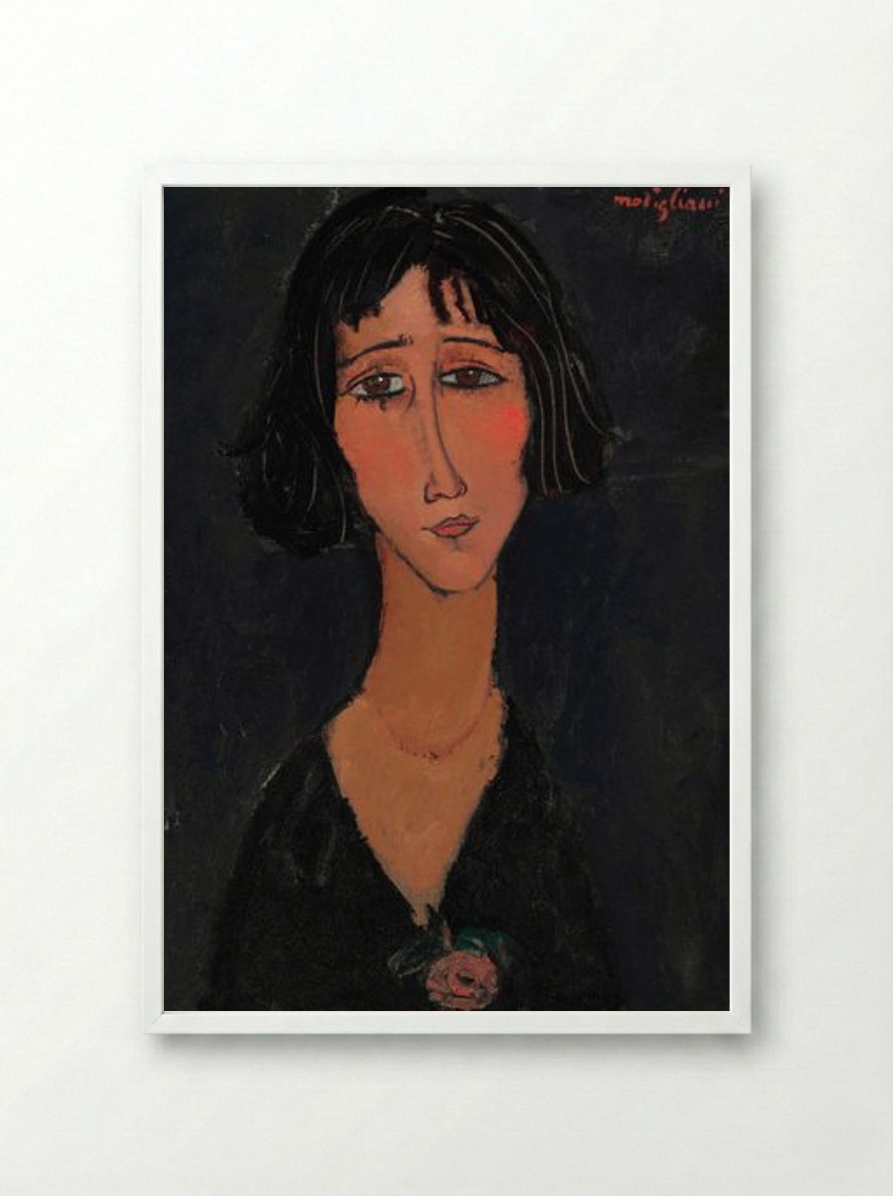 Jeune femme à la rose (Margherita) - Amedeo Modigliani - Framed Print White