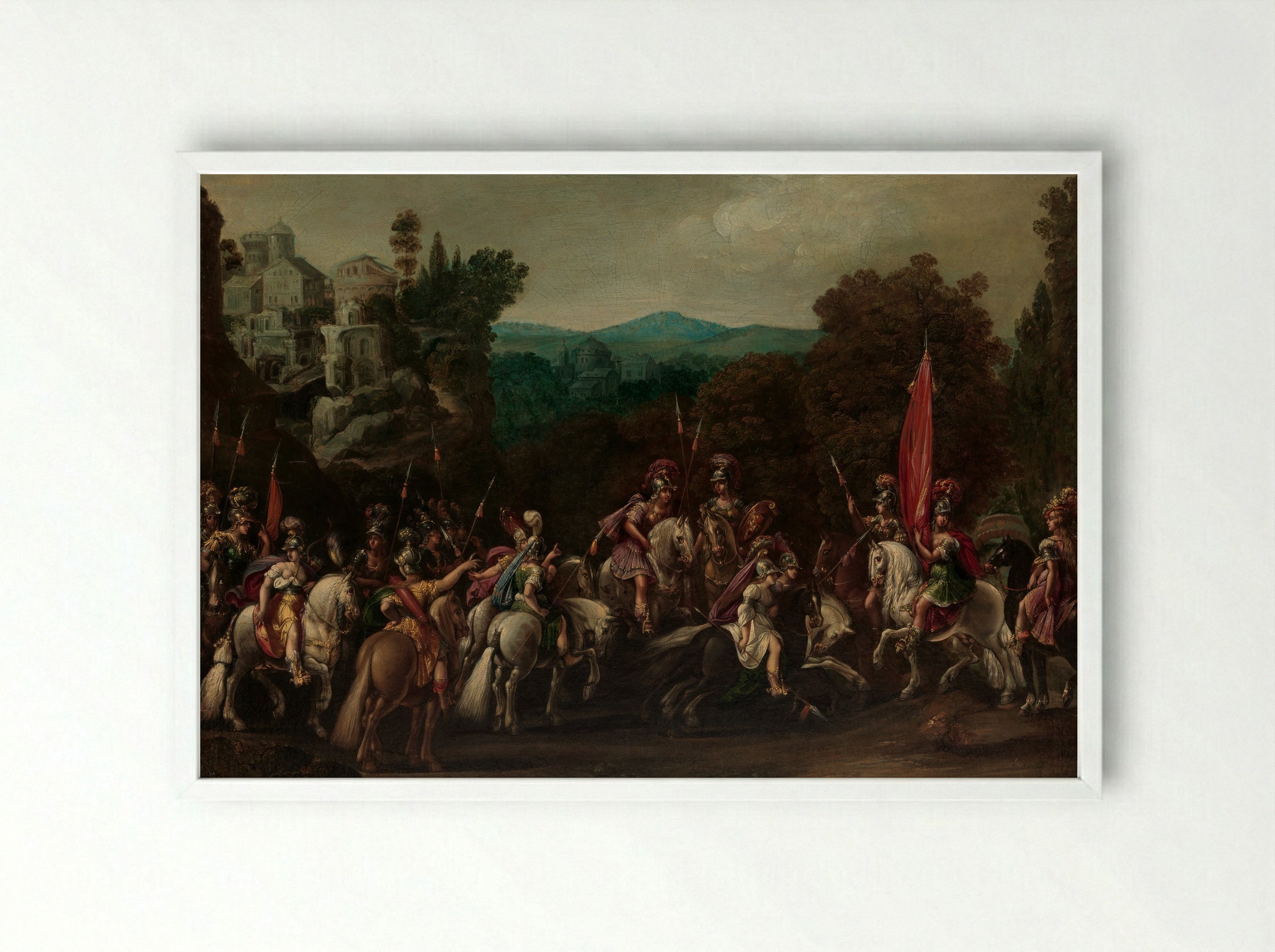 Departure of the Amazons - Johann Heinrich Schönfeld - Framed Print White