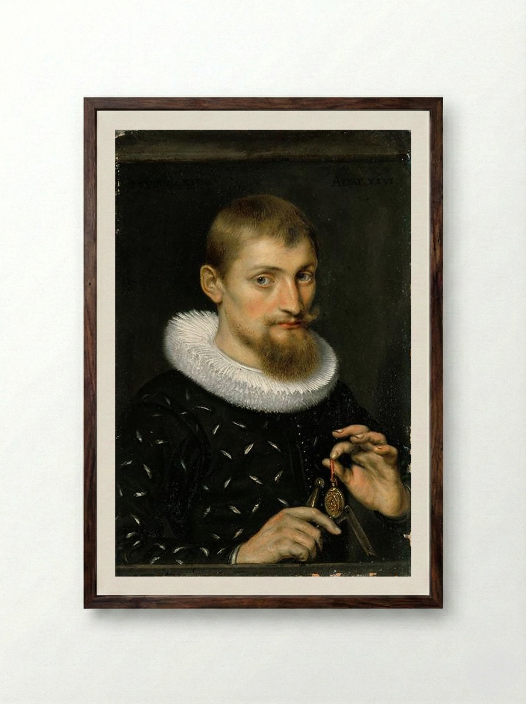 Portrait of a Man, Possibly an Architect or Geographer - Peter Paul Rubens - Framed Print Dark Wood