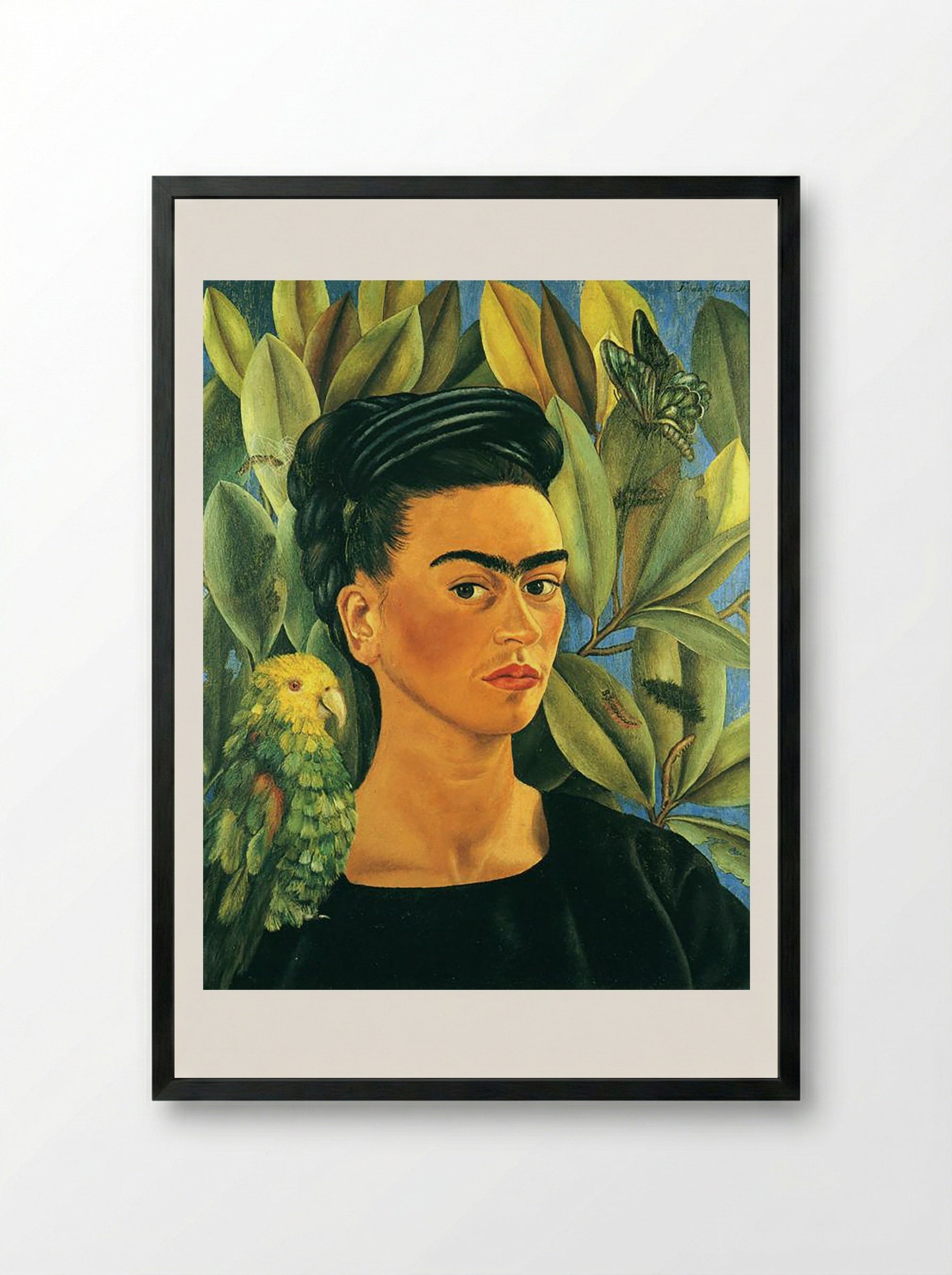 Self-Portrait with Bonito - Frida Kahlo - Framed Print Black