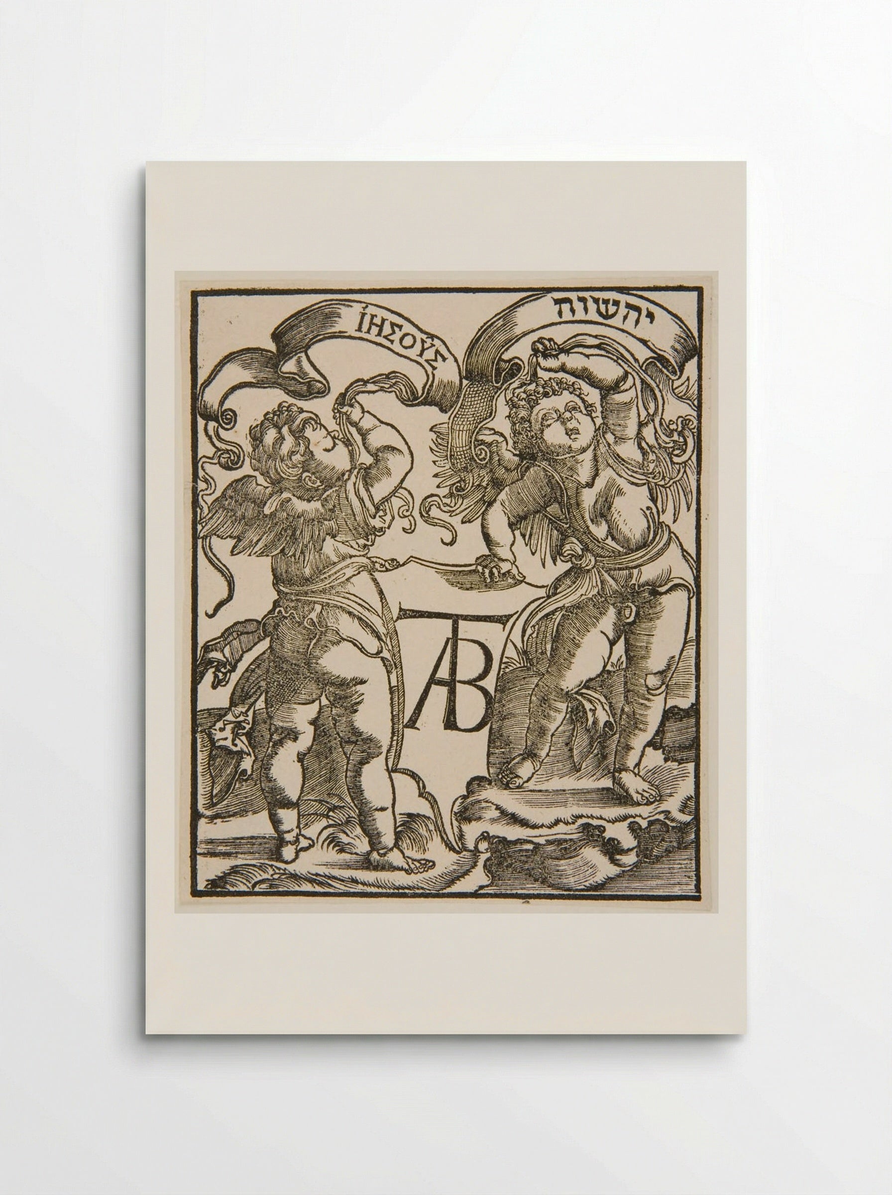 Two Angels Holding Banners with the Name Jesus - Hans Holbein the Younger - Poster