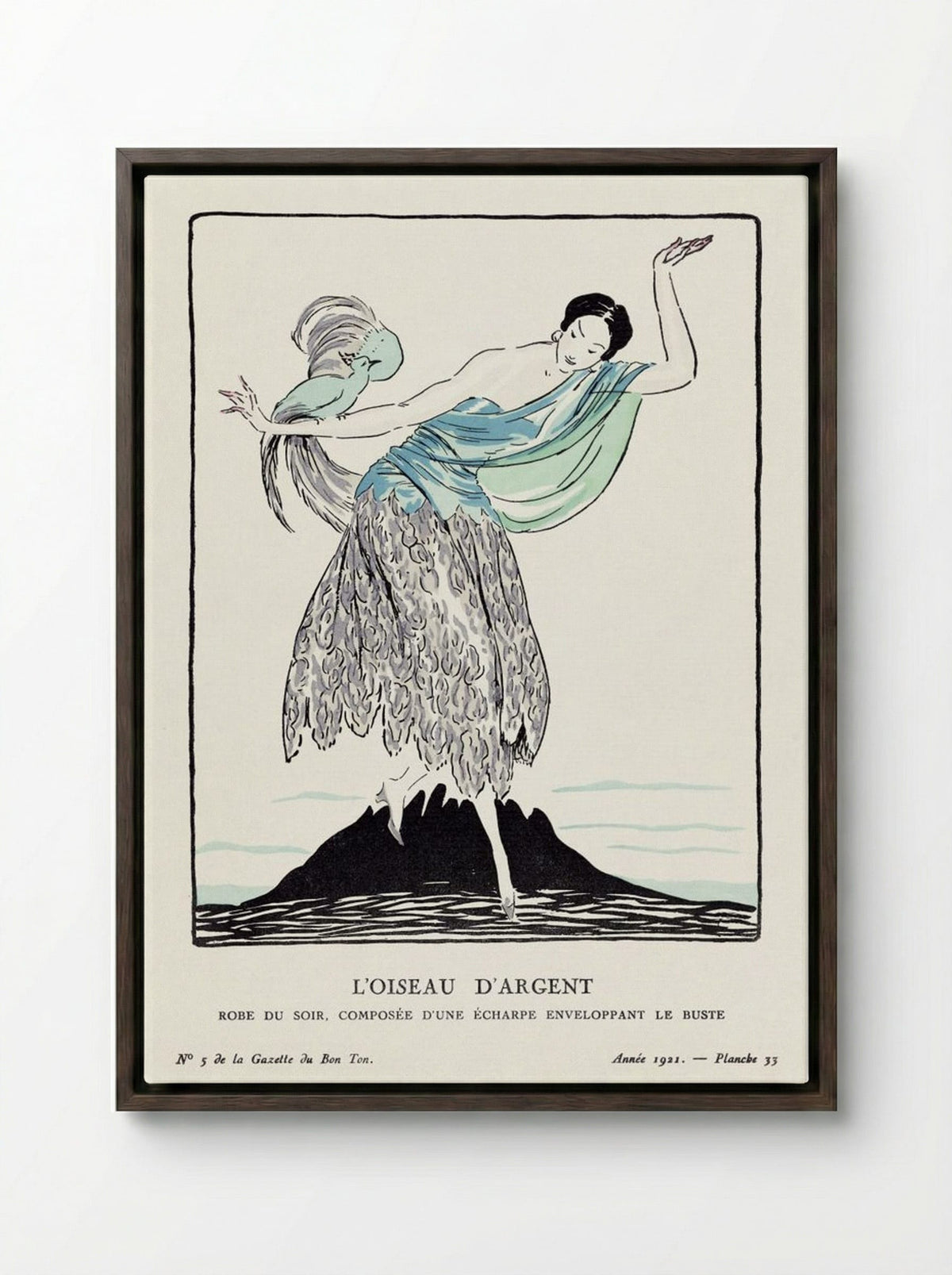 L'Oiseau d'Argent (Fashion Plate) - Fine Art Print - Framed Canvas Dark Wood