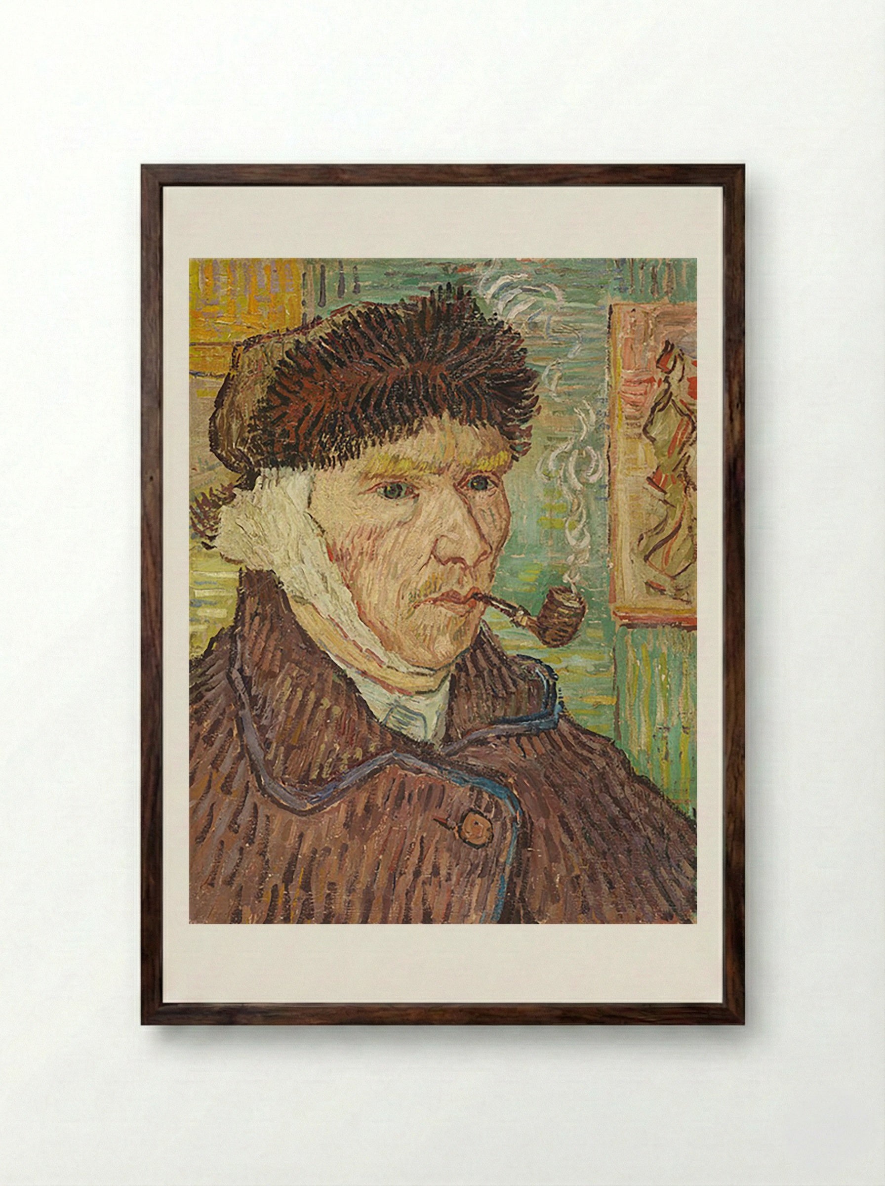 Self-Portrait with Bandaged Ear and Pipe - Vincent van Gogh - Framed Print Dark Wood