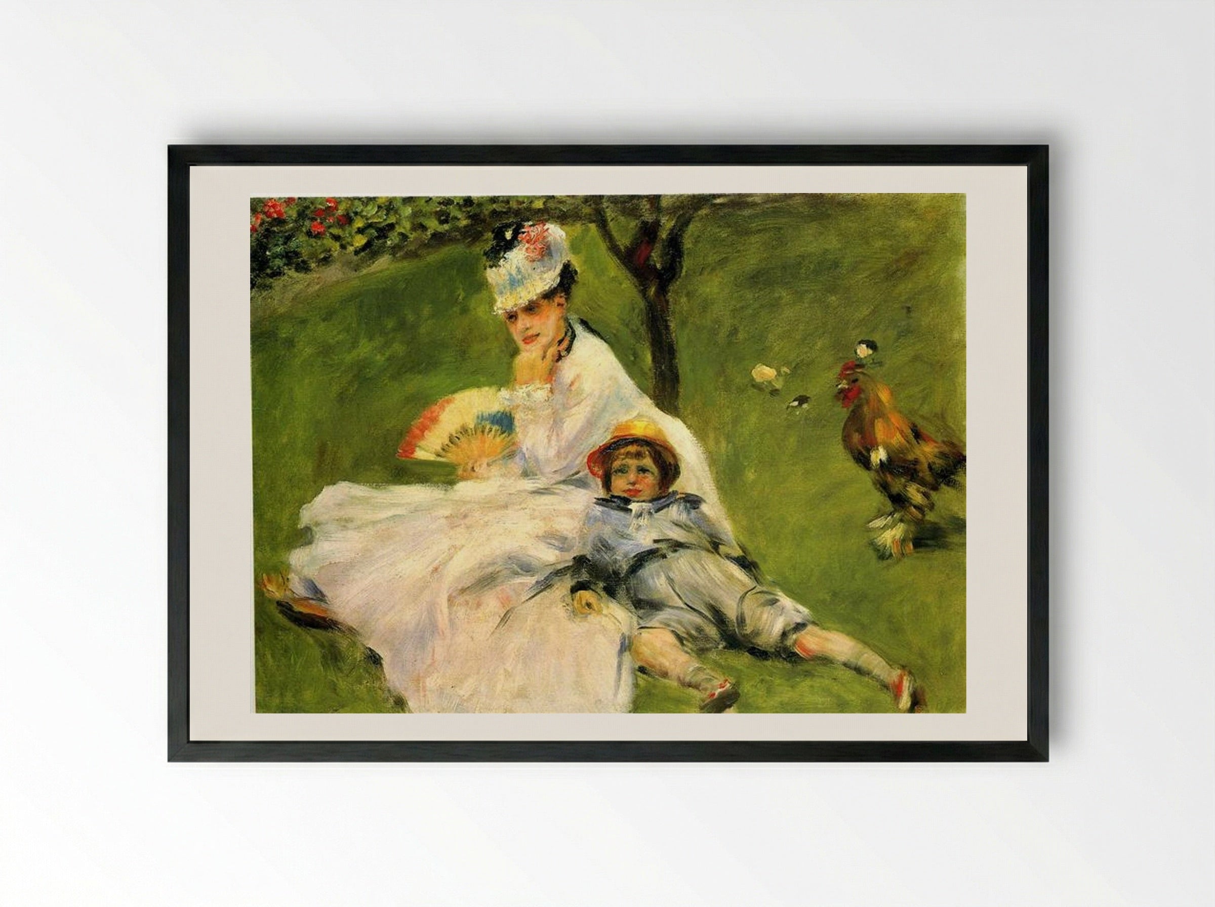 Camille Monet and Her Son Jean in the Garden at Argenteuil - Pierre-Auguste Renoir - Framed Print Black