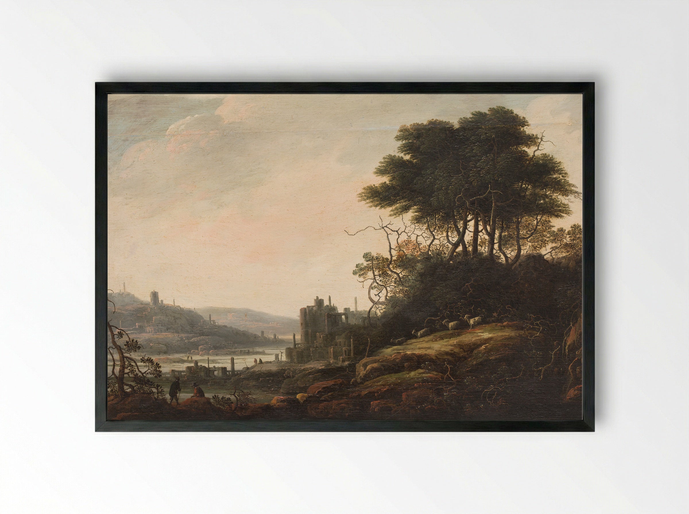 Landscape with Ruins and Figures - Abraham Bloemaert - Framed Print Black