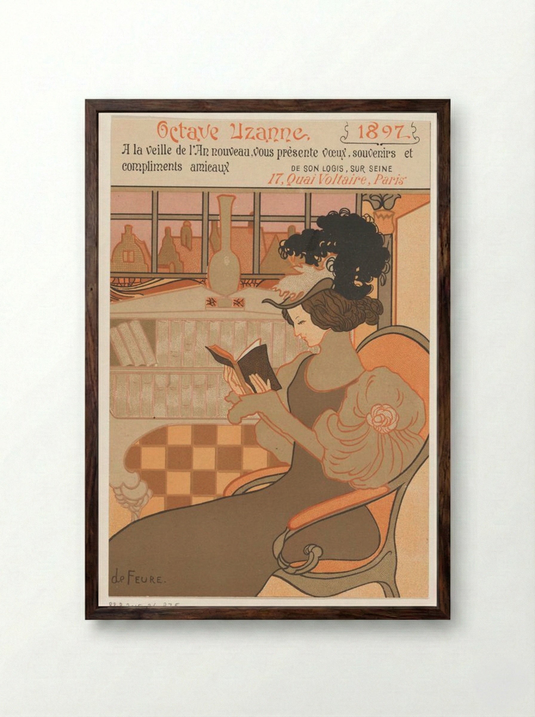 Nieuwjaarswens van Octave Uzanne voor het jaar 1897 (New Year's Greeting Card for Octave Uzanne, 1897) - Georges de Feure - Framed Print Dark Wood