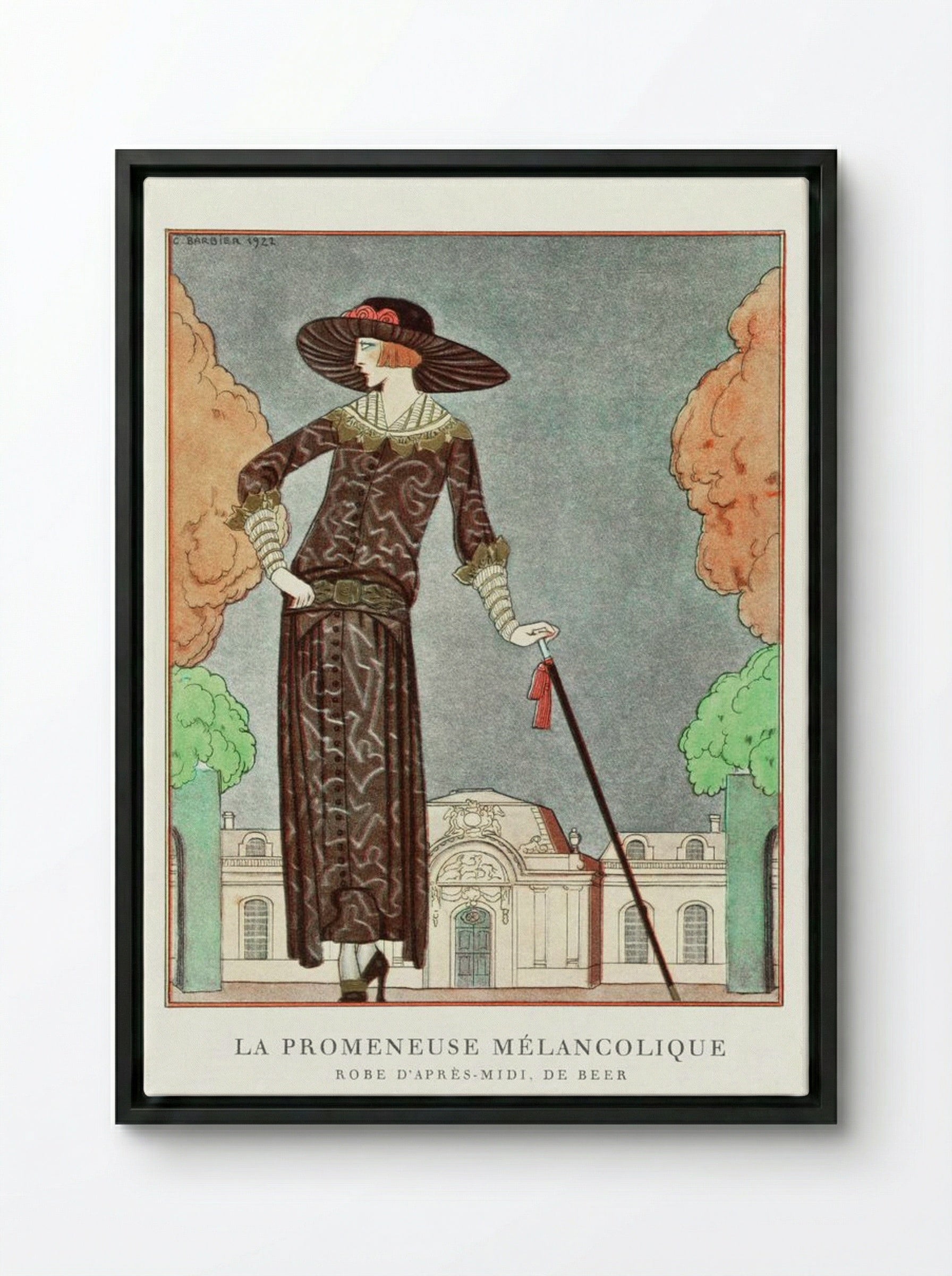 La Promeneuse Mélancolique - George Barbier - Framed Canvas Black