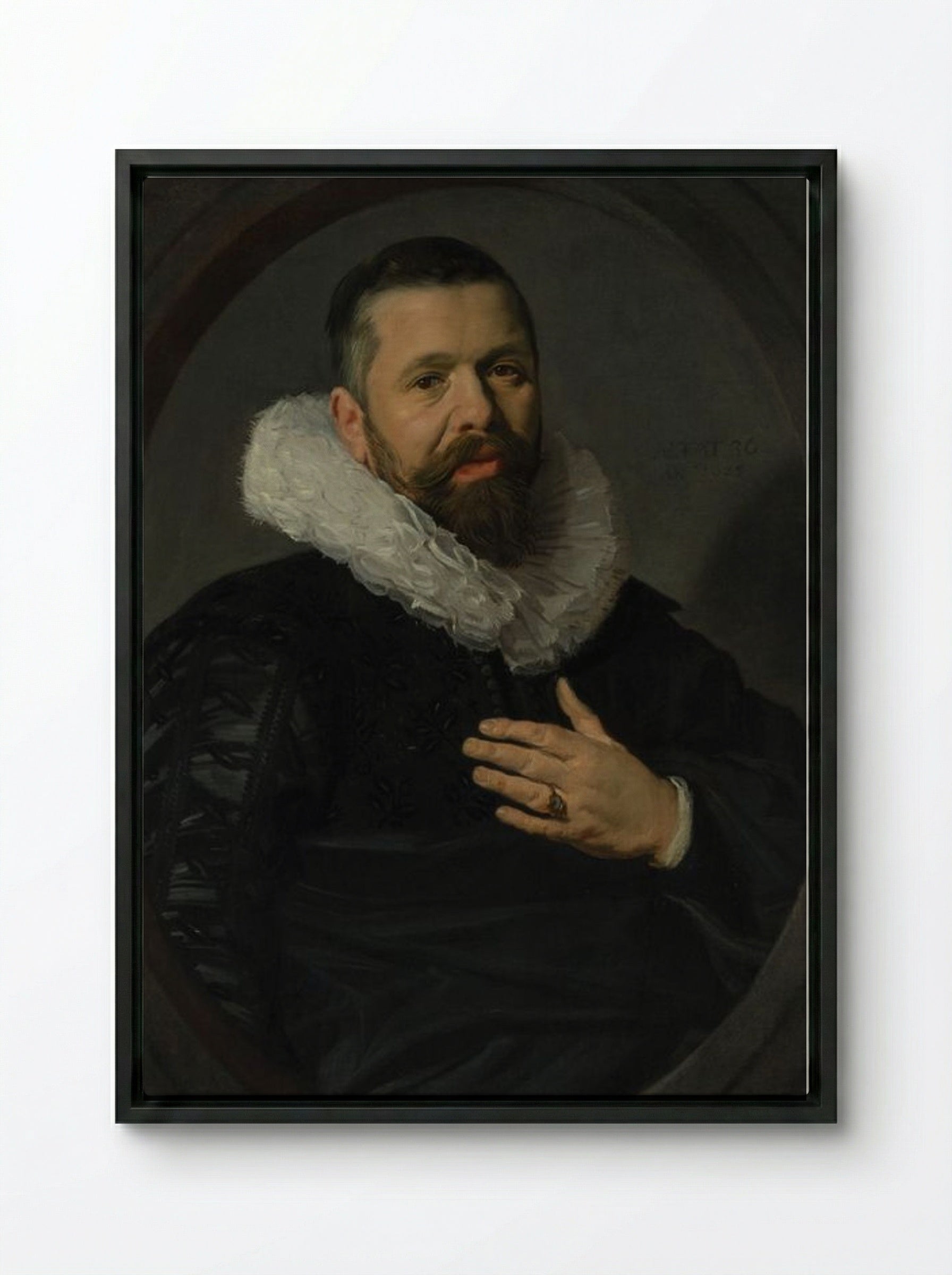 Portrait of a Bearded Man with a Ruff - Frans Hals - Framed Canvas Black