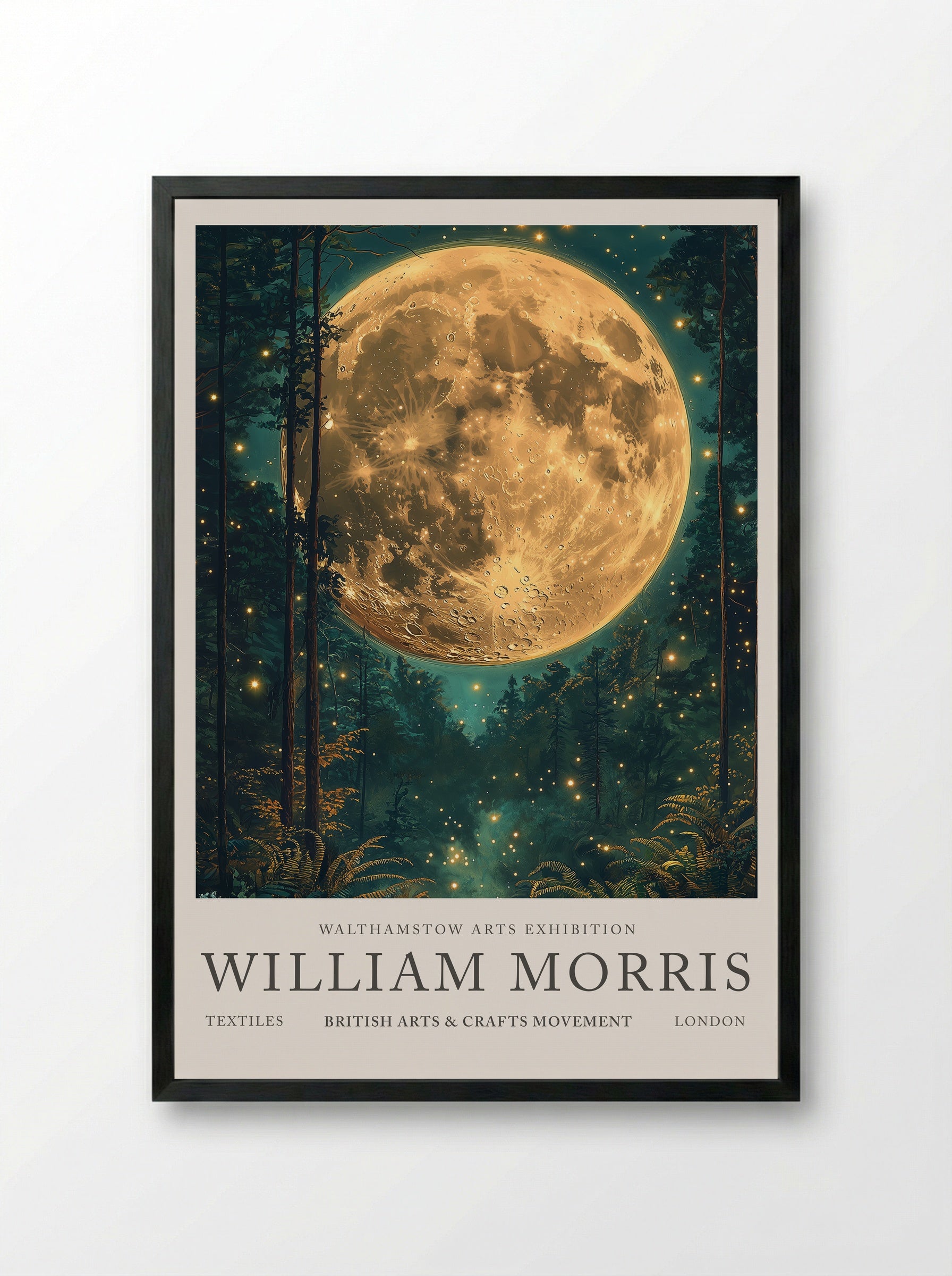 Moonlit Forest - William Morris - Framed Print Black