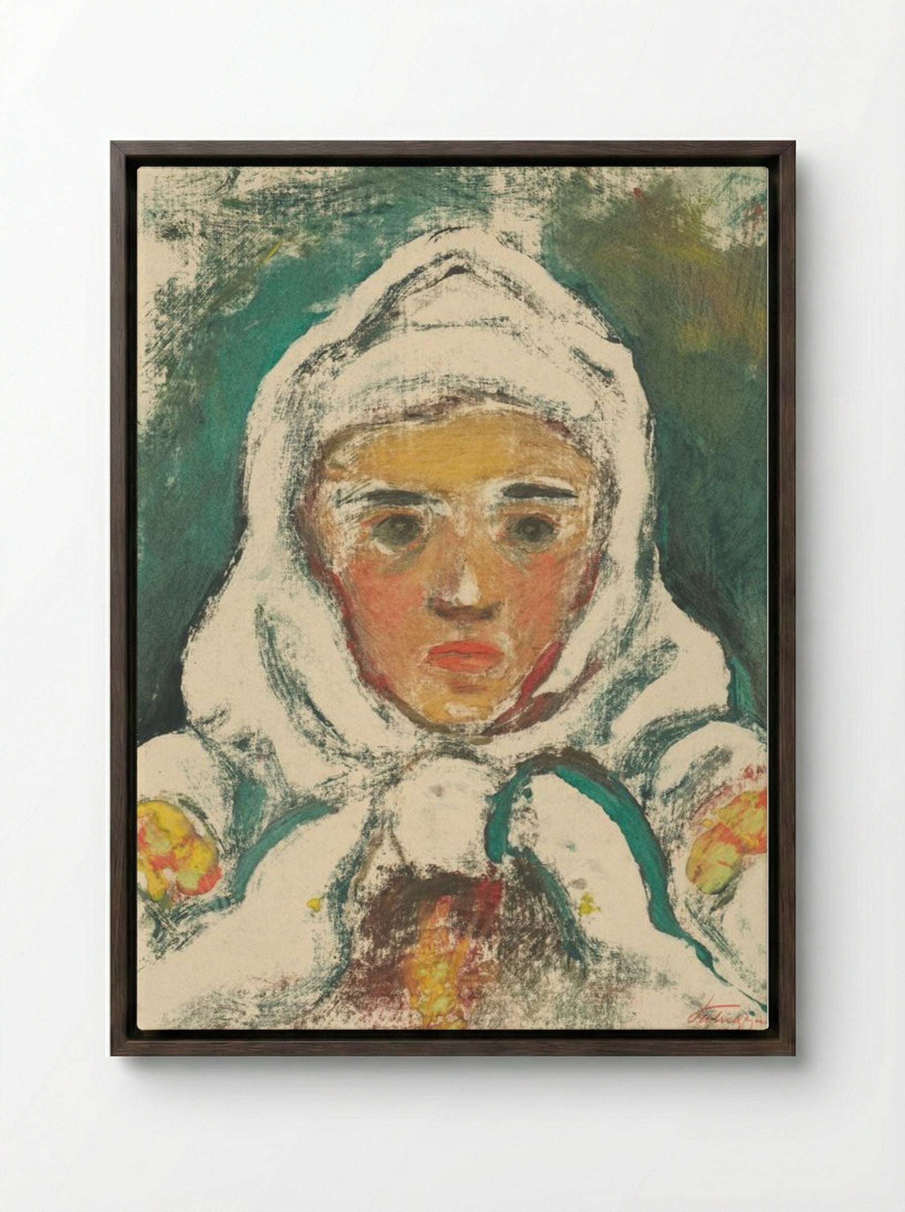 The Head of a Villager - Zolo Palugyay - Framed Canvas Dark Wood