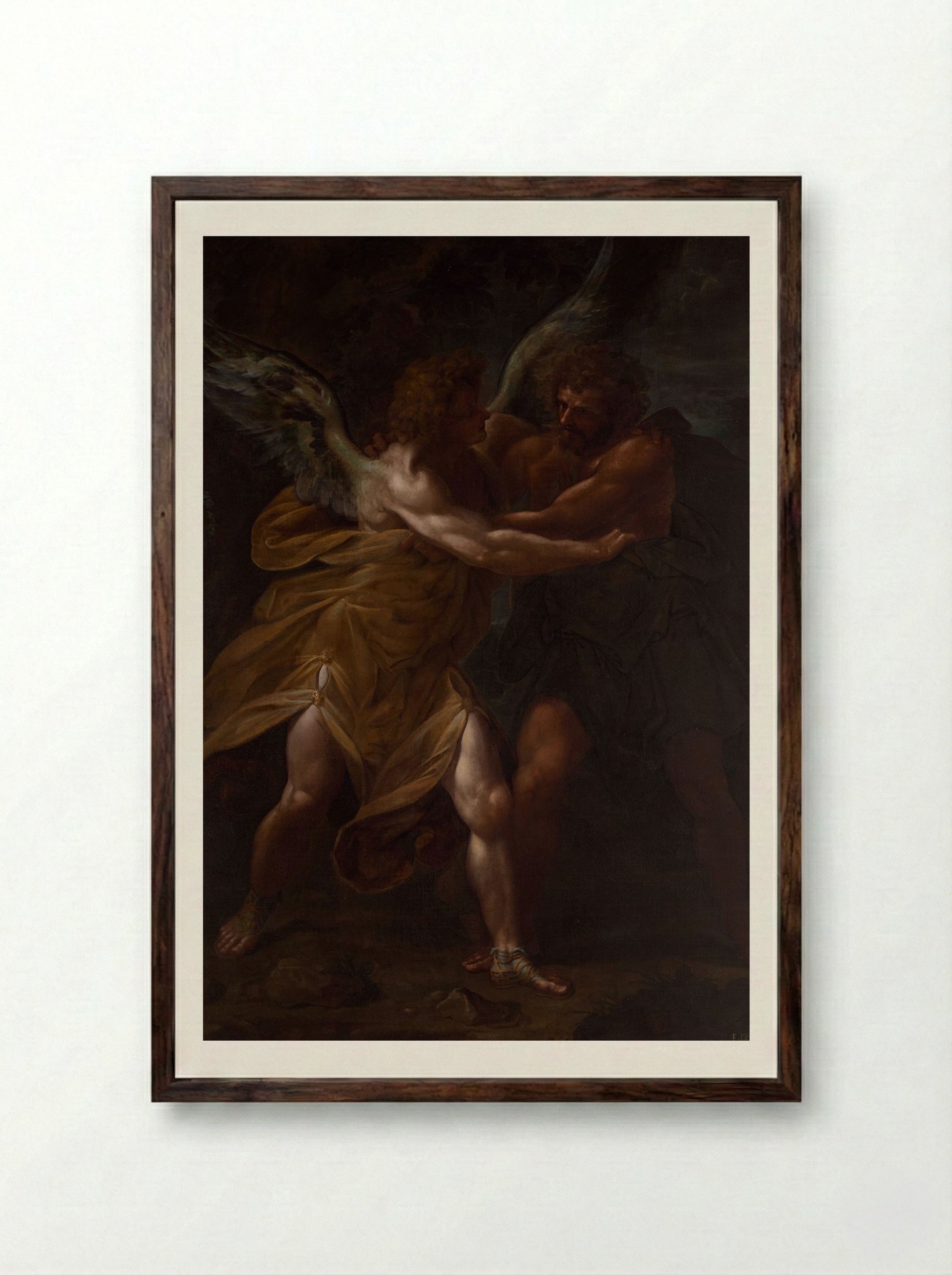 Jacob Wrestling with the Angel - Ferdinand Piloty - Framed Print Dark Wood